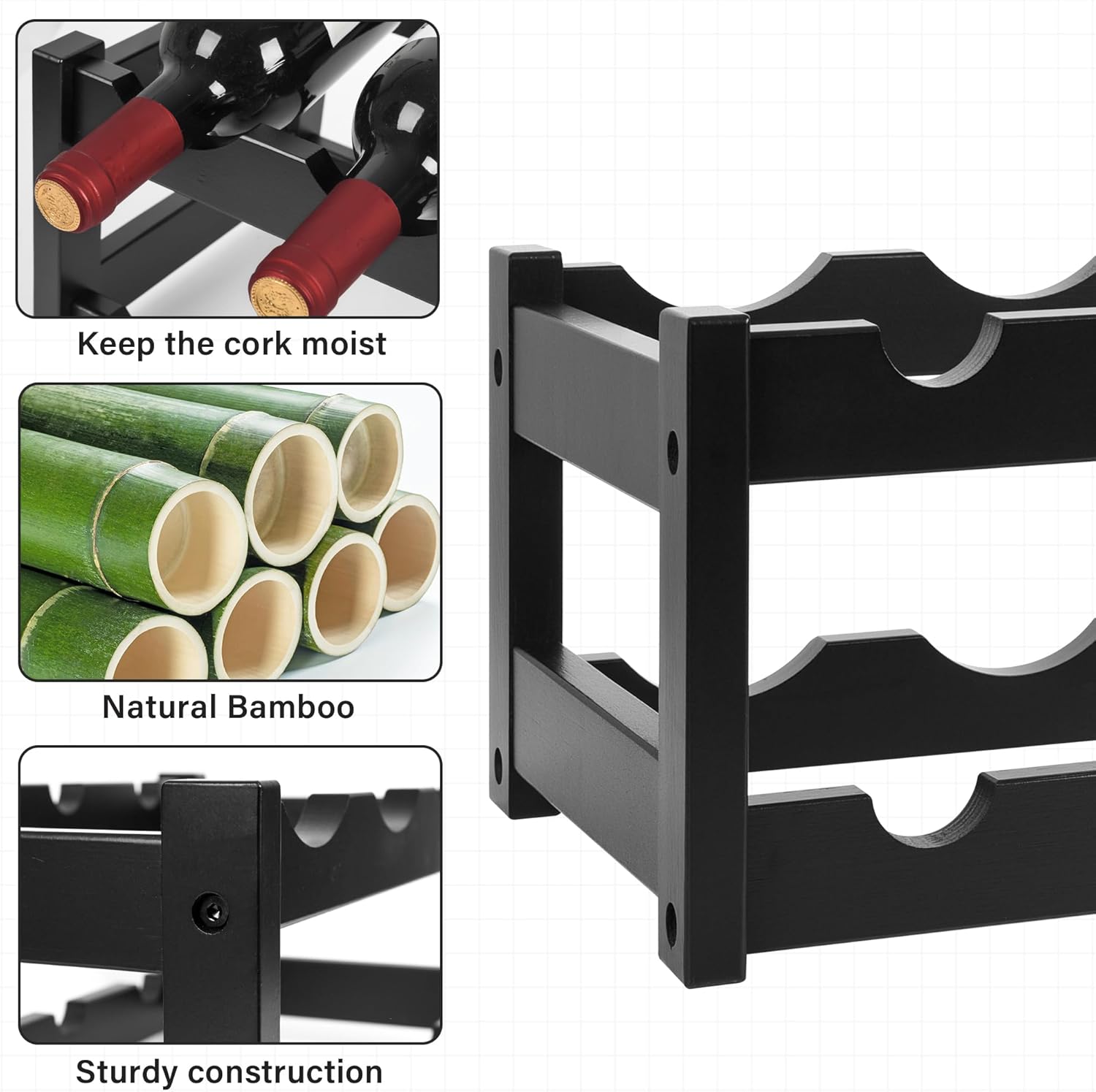 VASMIA Bamboo Wine Rack 2-Tier Black