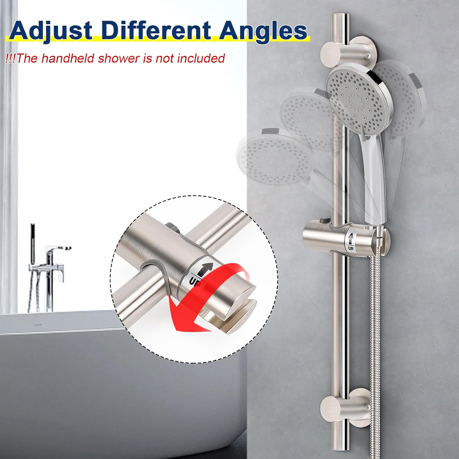NearMoon Adjustable Shower Slide Bar with 24 Inch Length and Brushed Nickel Finish