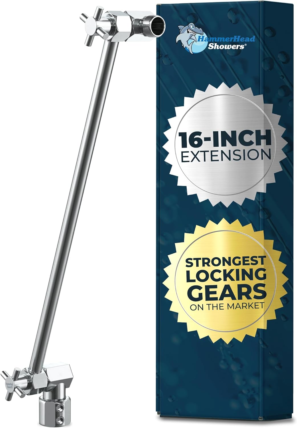 HammerHead Showers All Metal 16 Inch Adjustable Arm - Chrome Shark Teeth Locking