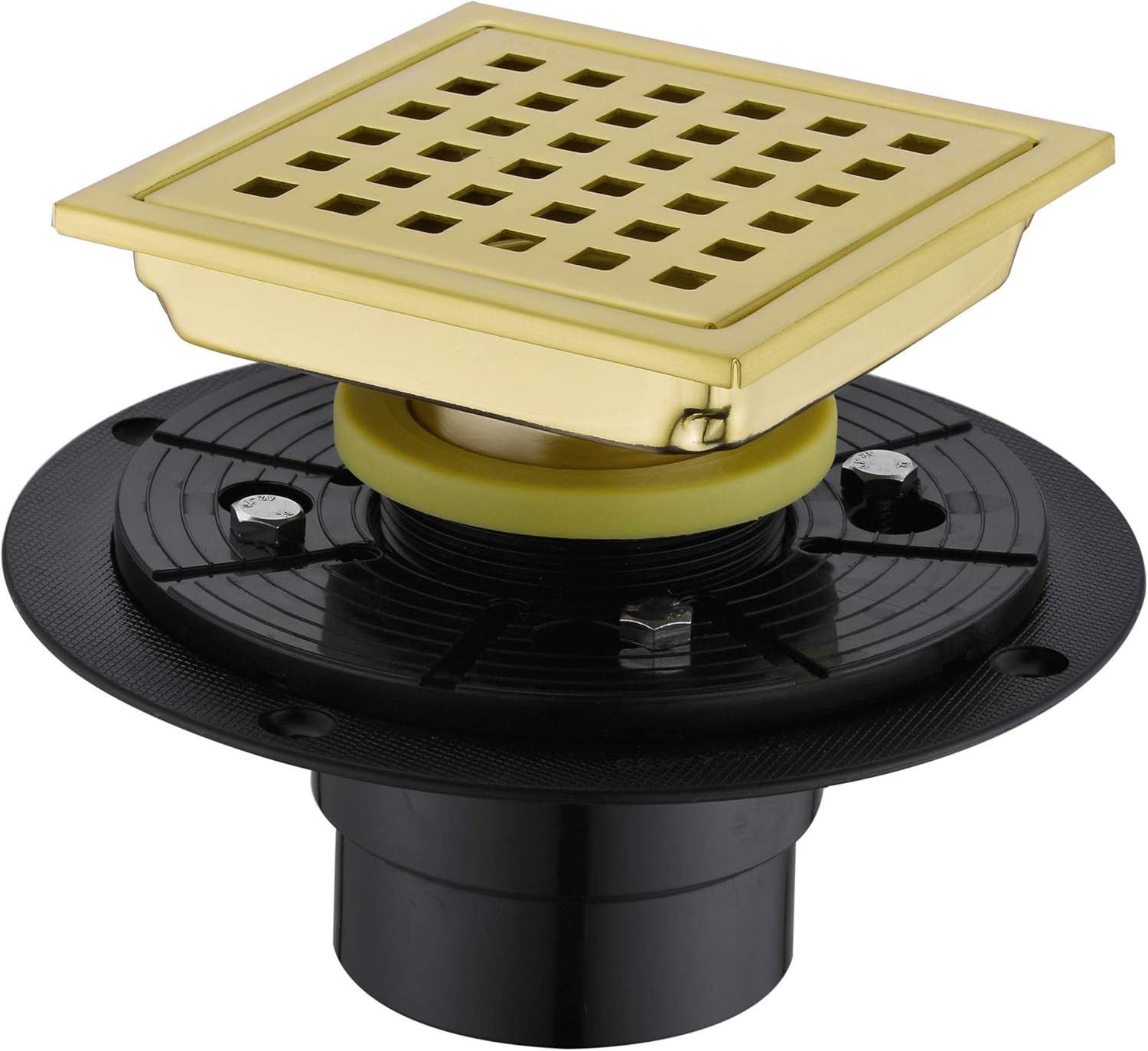 4 Inch Square Shower Drain with Brushed Gold Finish 1