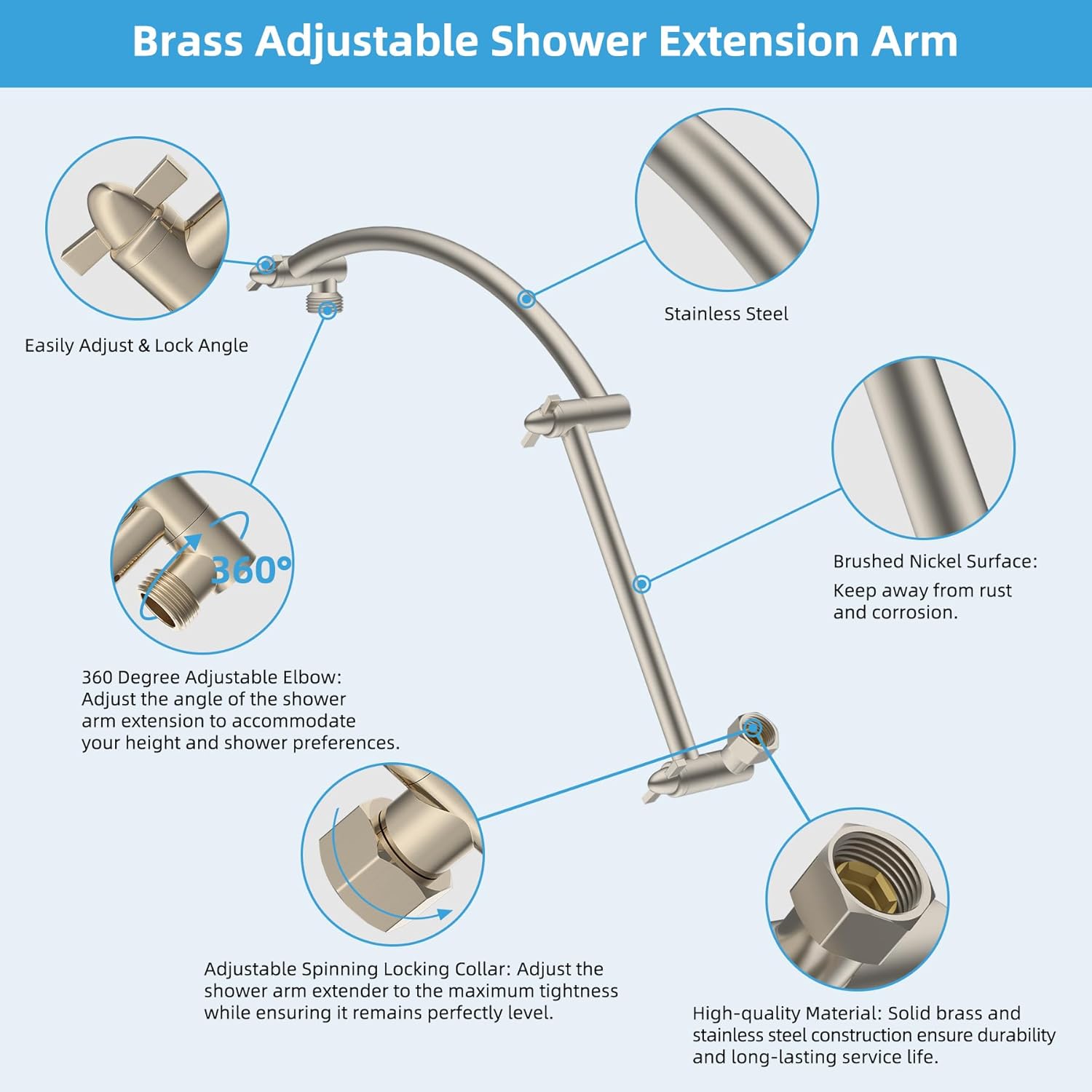 Hibbent 20 All Metal Adjustable Shower Arm