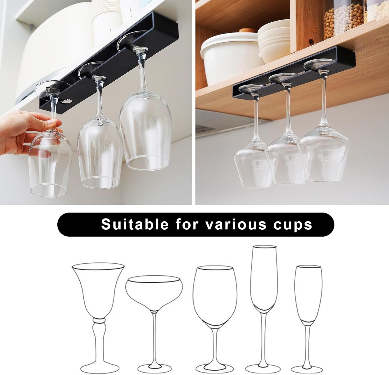 Vaisoeny Wine Glass Holder 2 Pack Black No Drilling