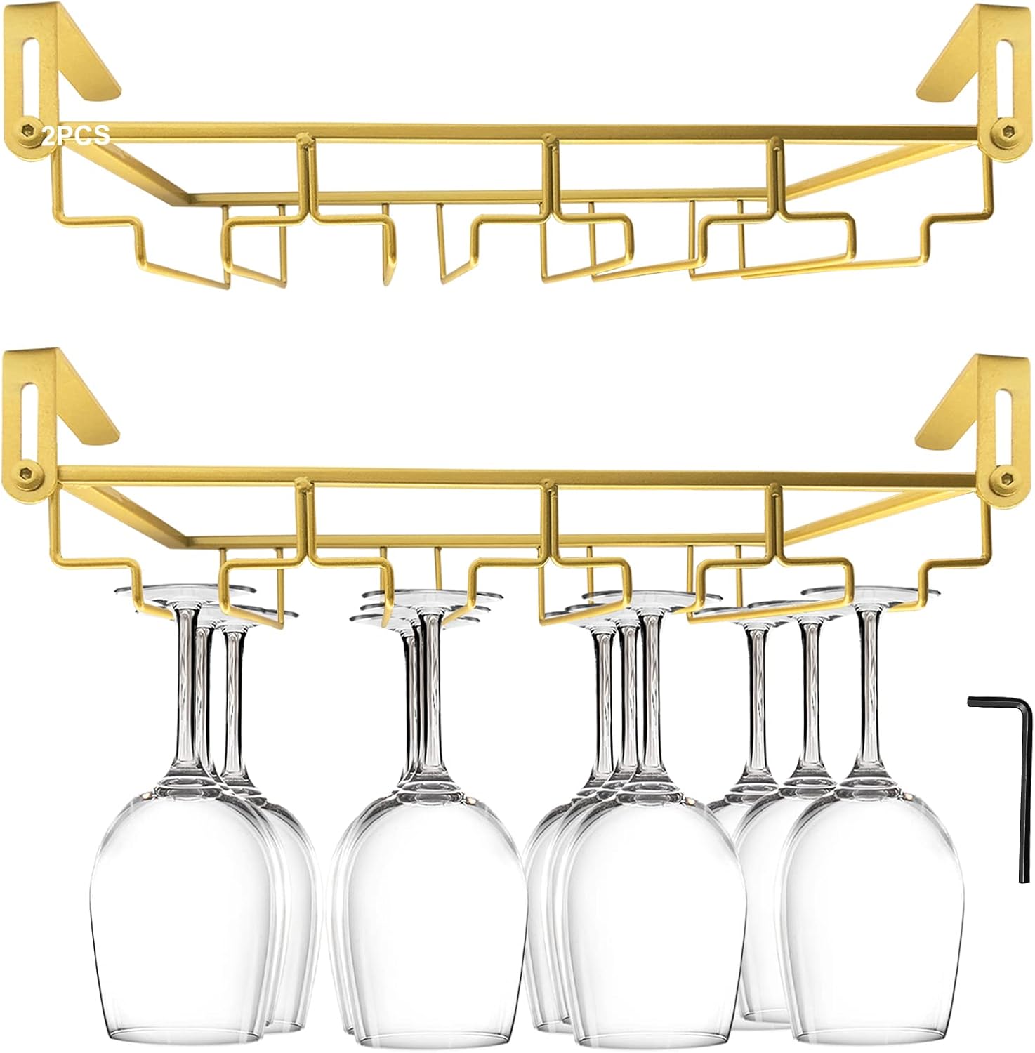 AUHOKY Adjustable Wine Glass Holder Under Cabinet 4 Rows Gold