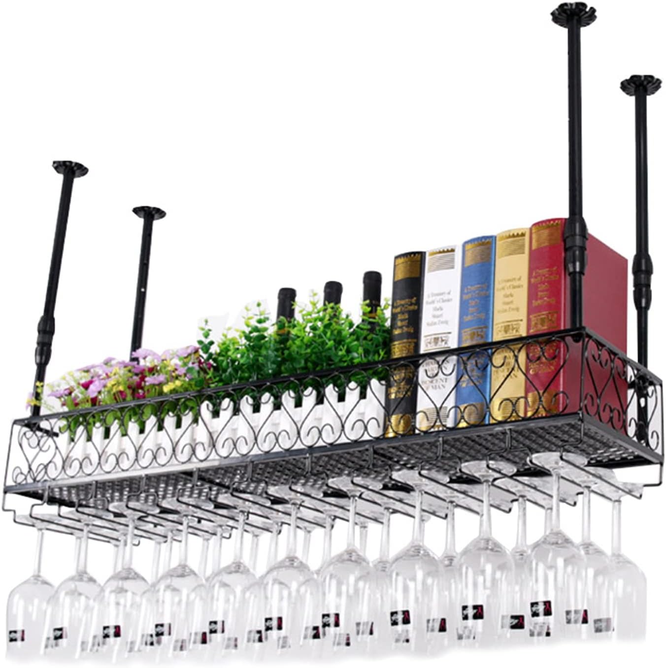 Industrial Black Metal Wine Glass Holder with Adjustable Shelves