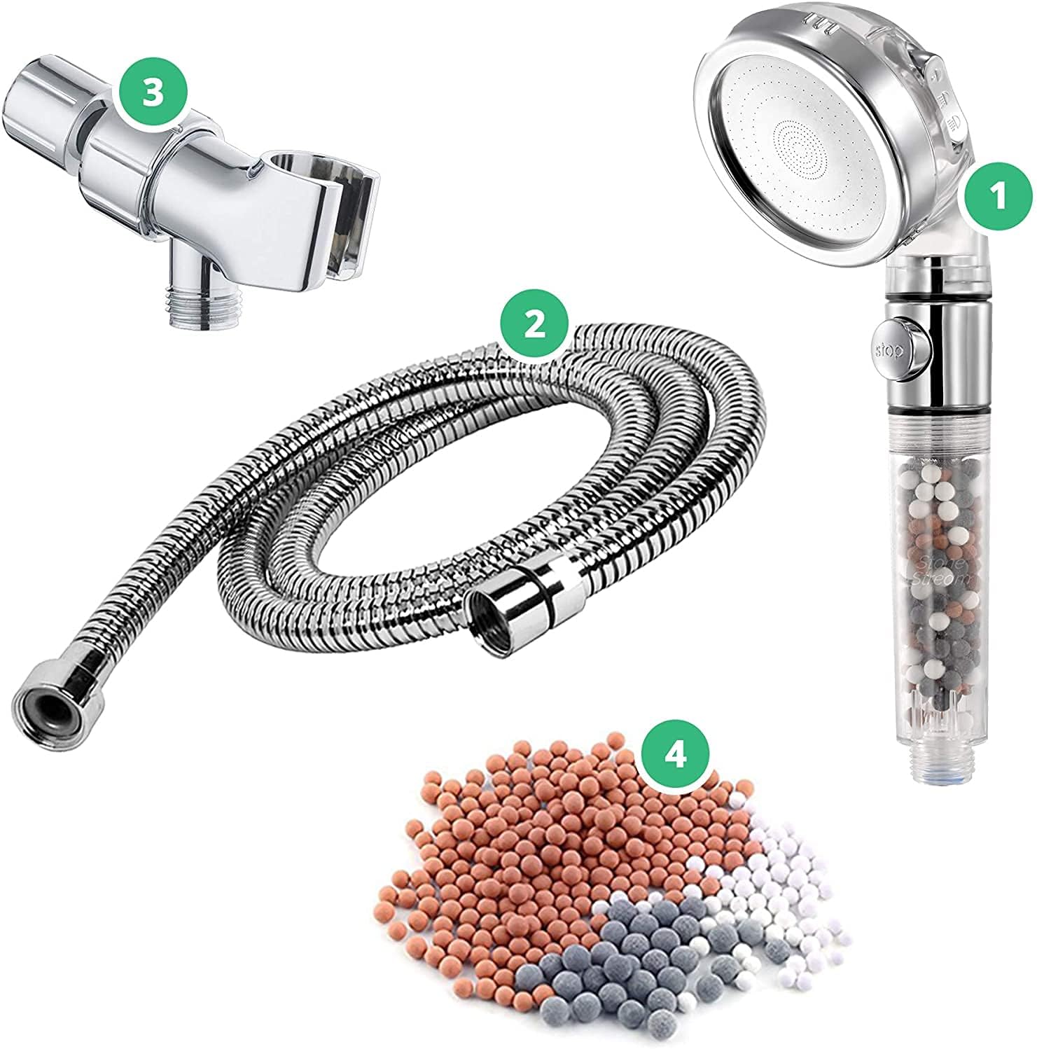 StoneStream EcoPower High Pressure Handheld Shower Head with 3 Spray Modes