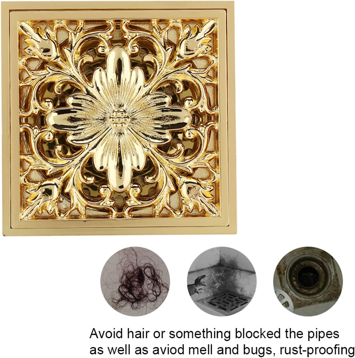 Topyond Brass Square Shower Drain with Antique Design