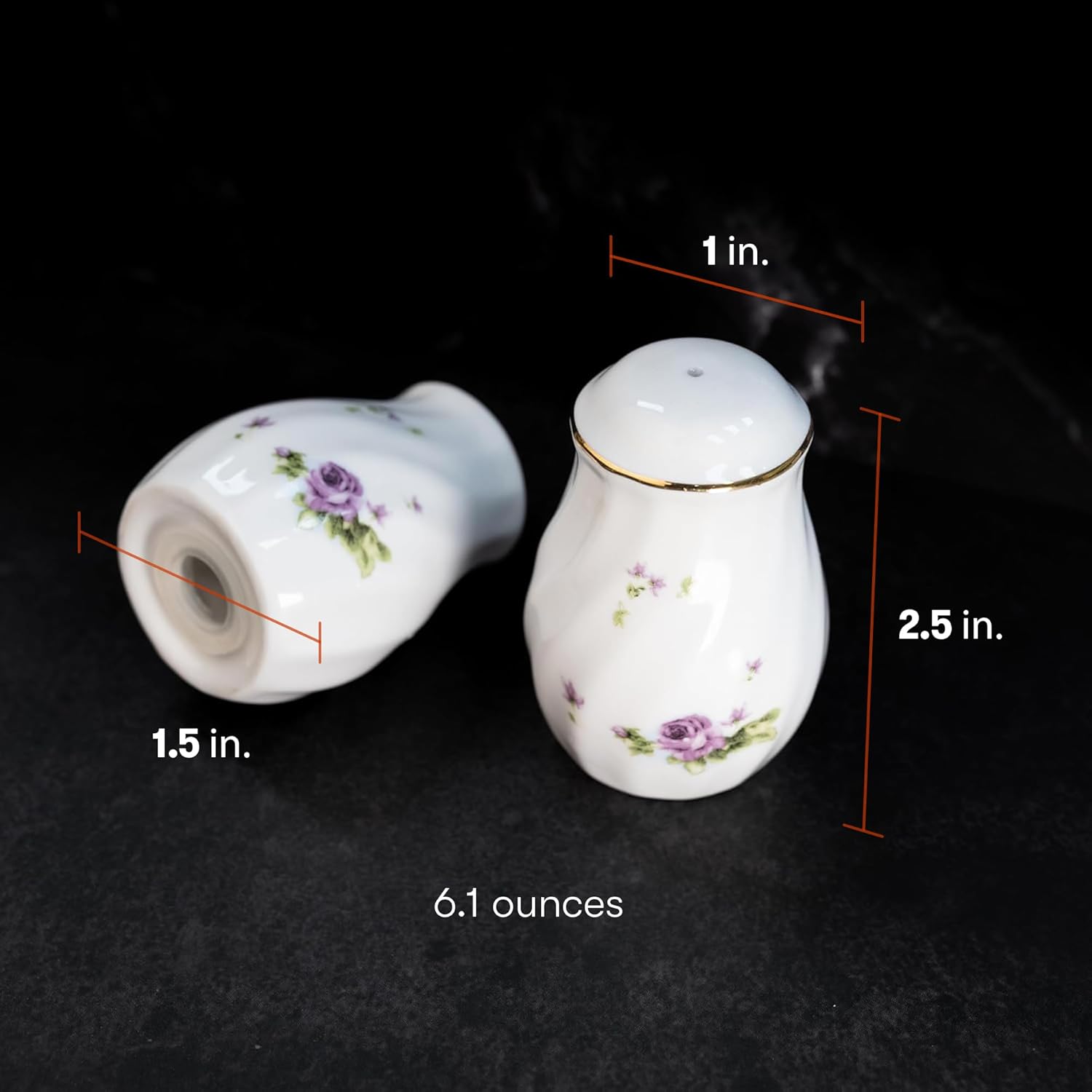 Lynns Paradise Lucinda Purple Gold Salt Pepper Shakers Set of 2