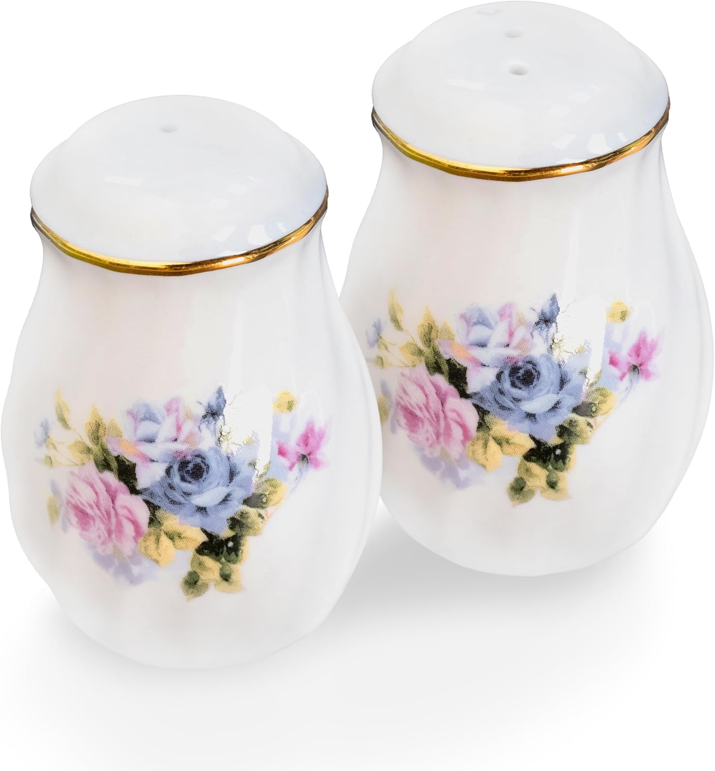 Lynns Serafina Floral Salt Pepper Set Purple 24K Gold Porcelain
