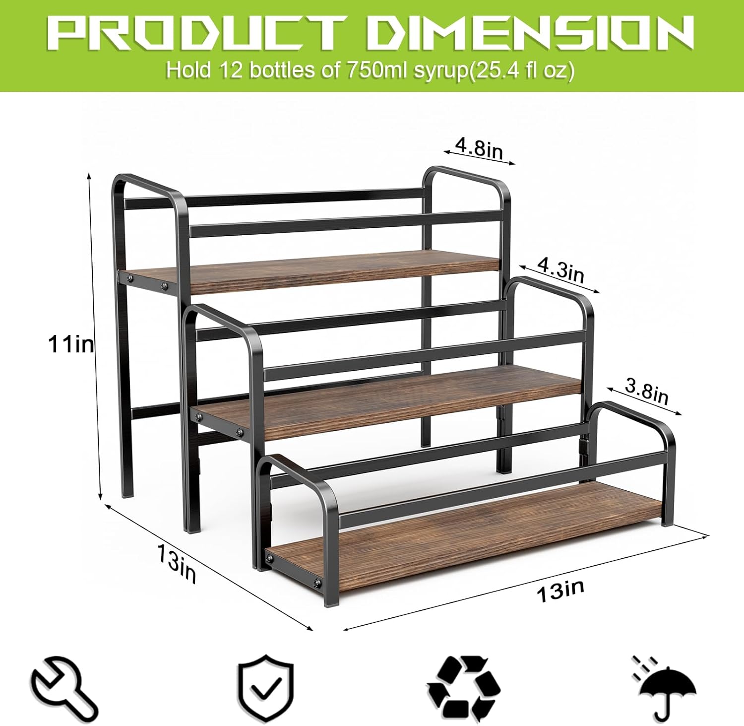 3-Tier Coffee Syrup Rack with 12-Bottle Capacity