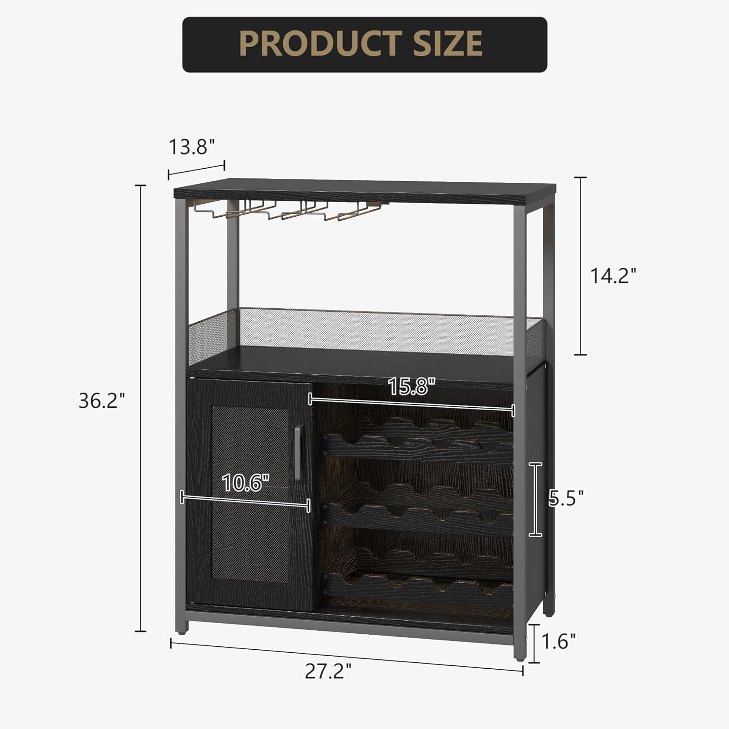 MilleLoom Wine Bar Cabinet with Glass Holder and Detachable Racks