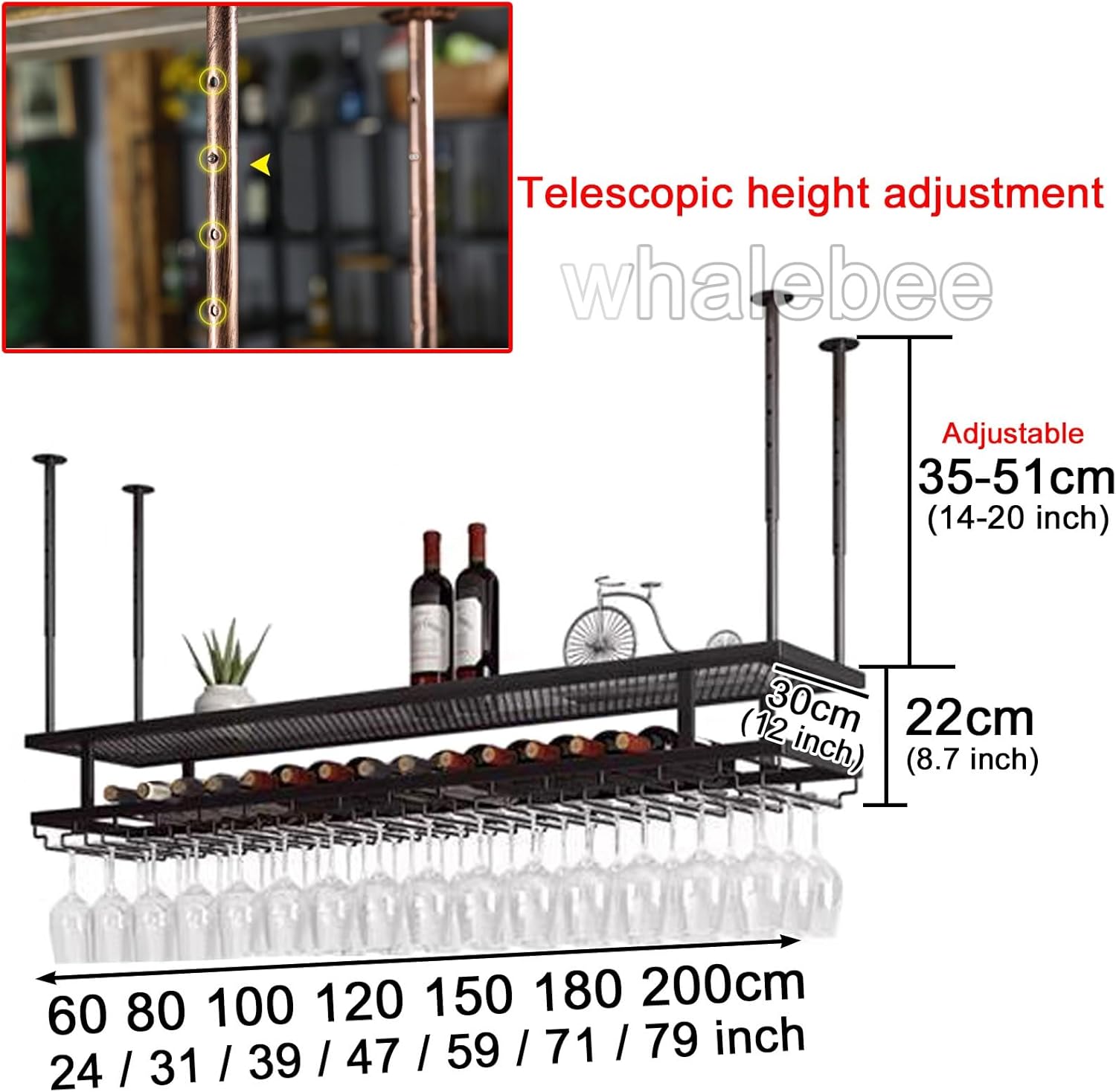 Black Bronze Wine Glass Holder - Adjustable Multi-Tier Rack