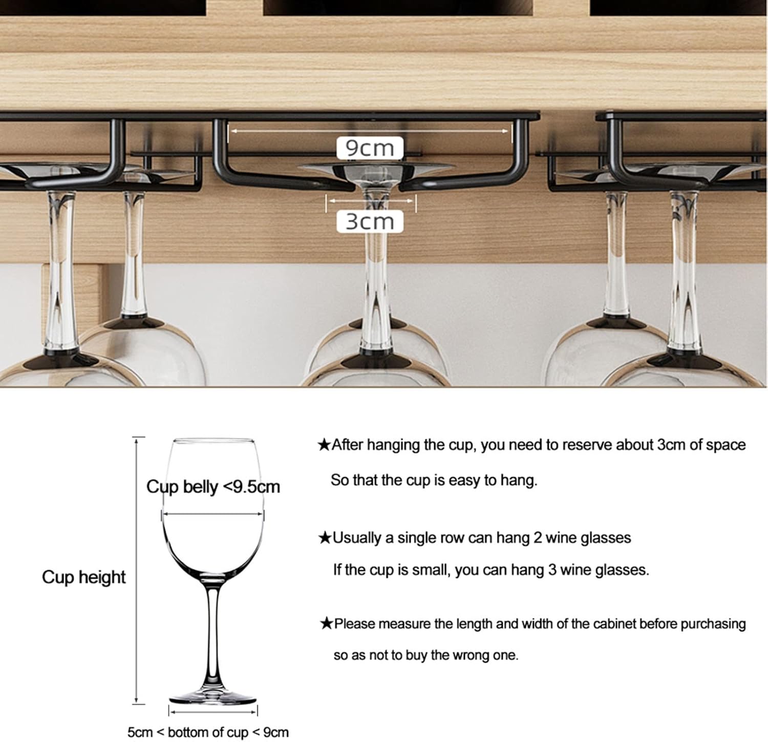 V3VOGUE 2 Row Stemware Holder Wine Glass Hanger Rack
