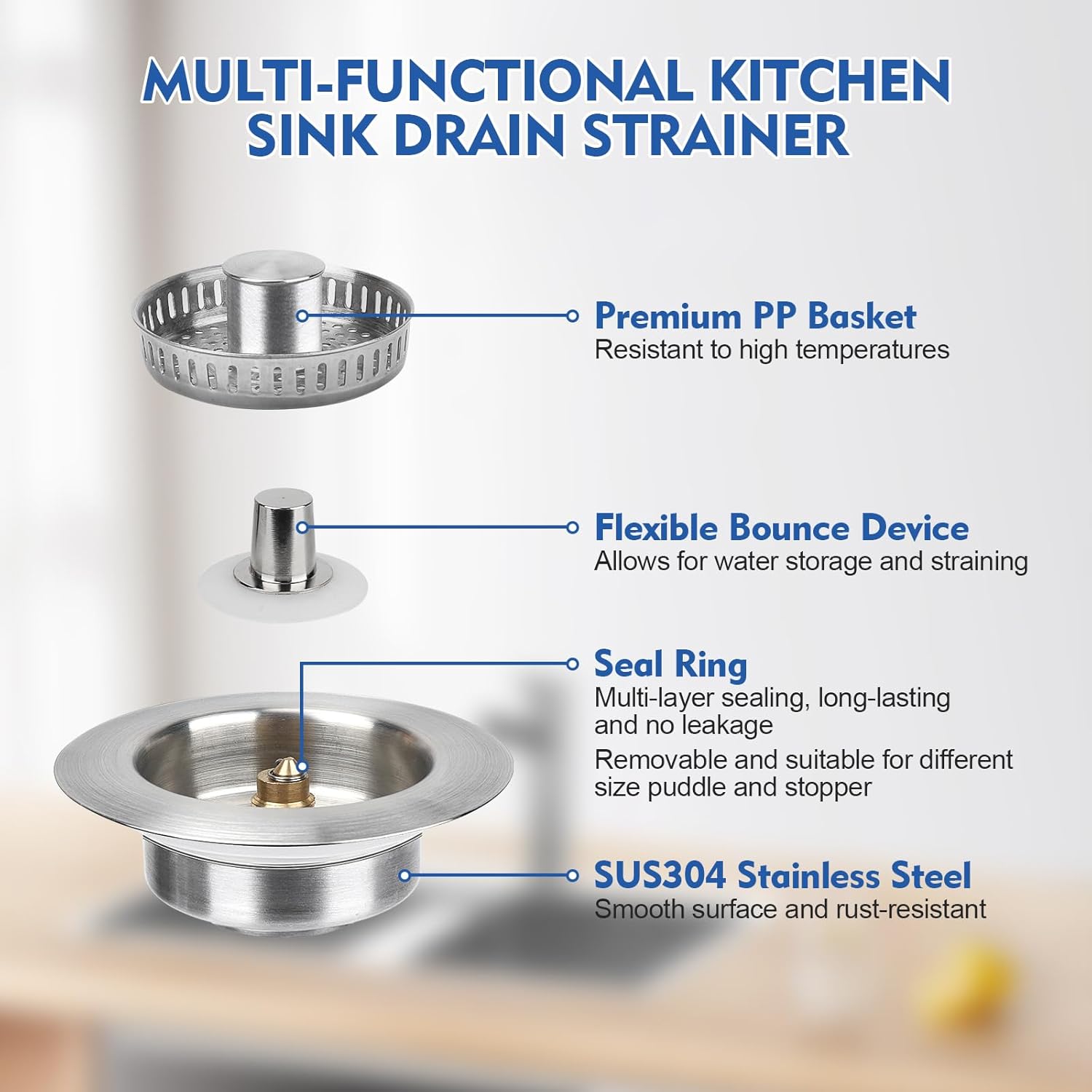 WarmSpray 3 in 1 Kitchen Sink Drain Strainer