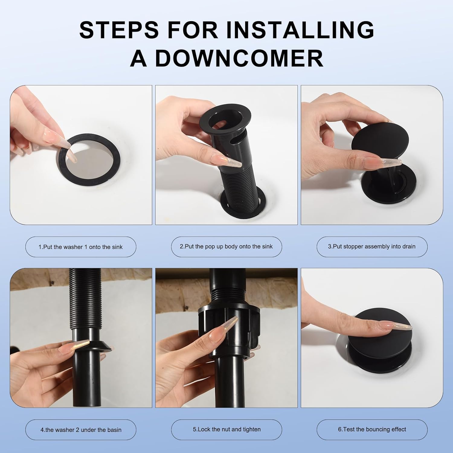 Jorilaisa Pop Up Drain Stopper with Overflow - Matte Black