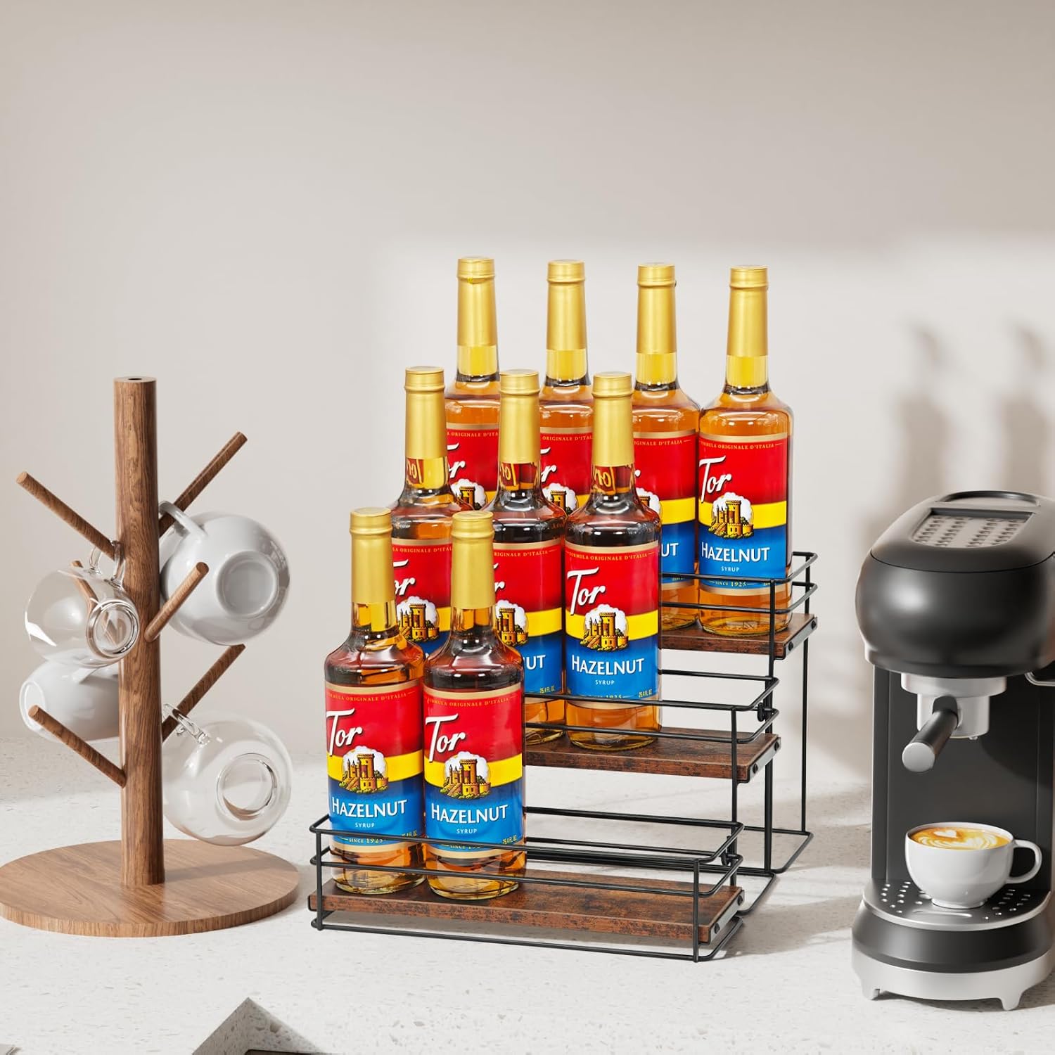 AUATRONNE 3 Tier Coffee Syrup Rack Organizer