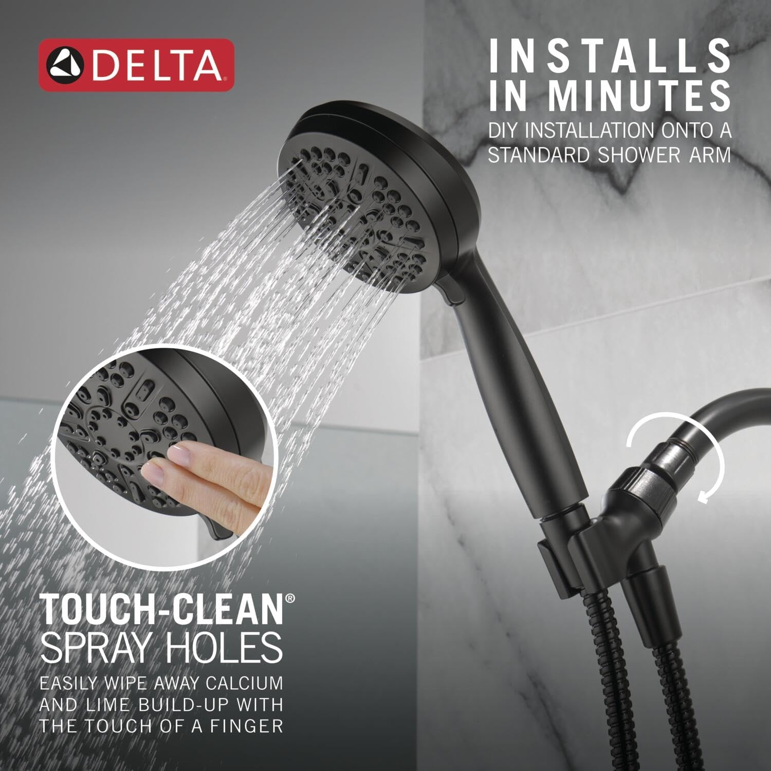 Delta 5-Spray Handheld Shower Head with Hose Matte Black