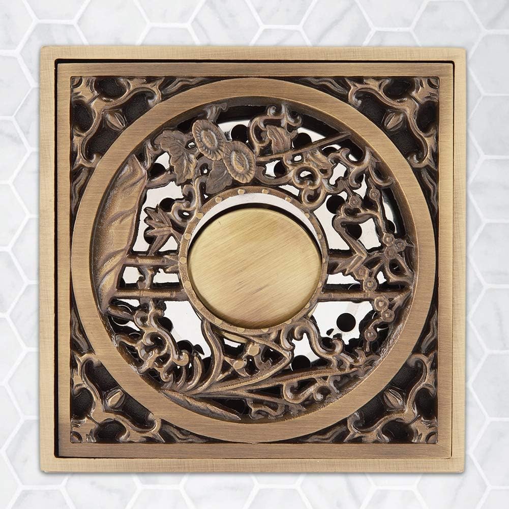 Tomotato Square Drain Strainer Cover 10cm Antique Brass Bathroom Floor Drain