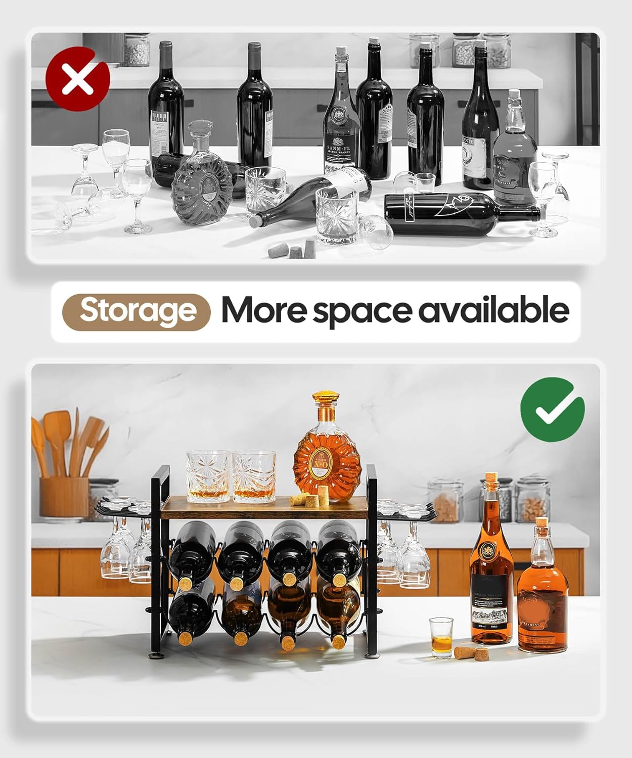 Vilaxing Countertop Wine Rack 8 Bottles 12 Glasses 1
