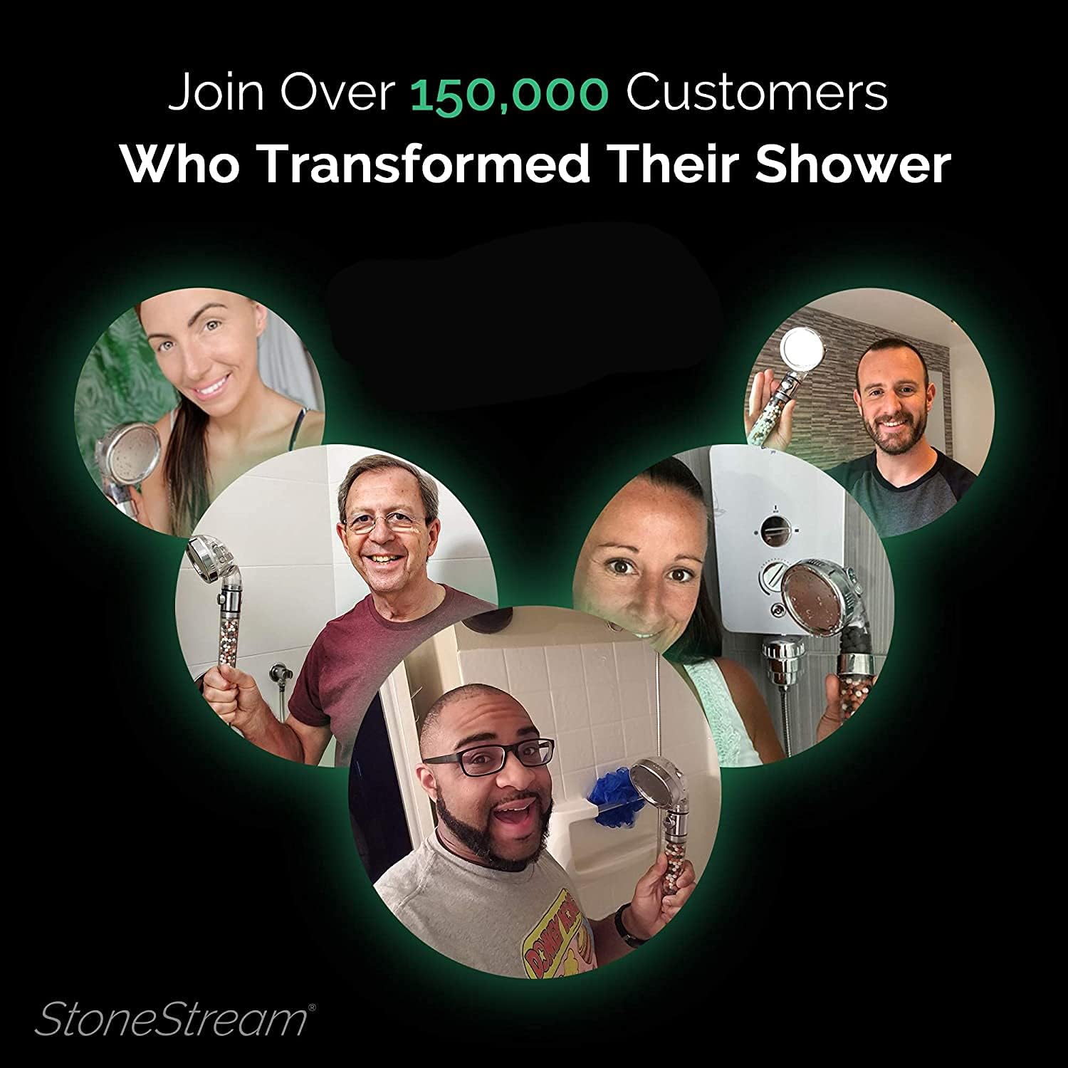 StoneStream EcoPower High Pressure Handheld Shower Head with 3 Spray Modes
