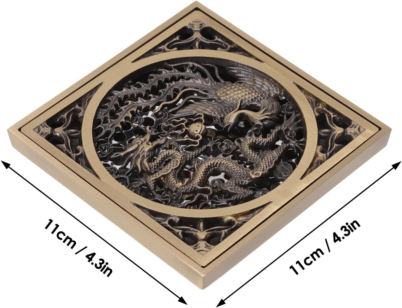 Stainless Steel Copper Square Floor Drain with Dragon Phoenix Design