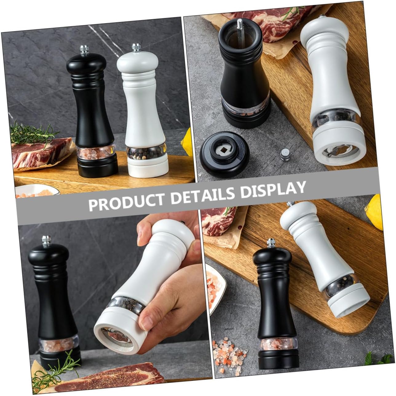 KICHOUSE Salt Pepper Shakers Set 6 Inches Wooden Refillable