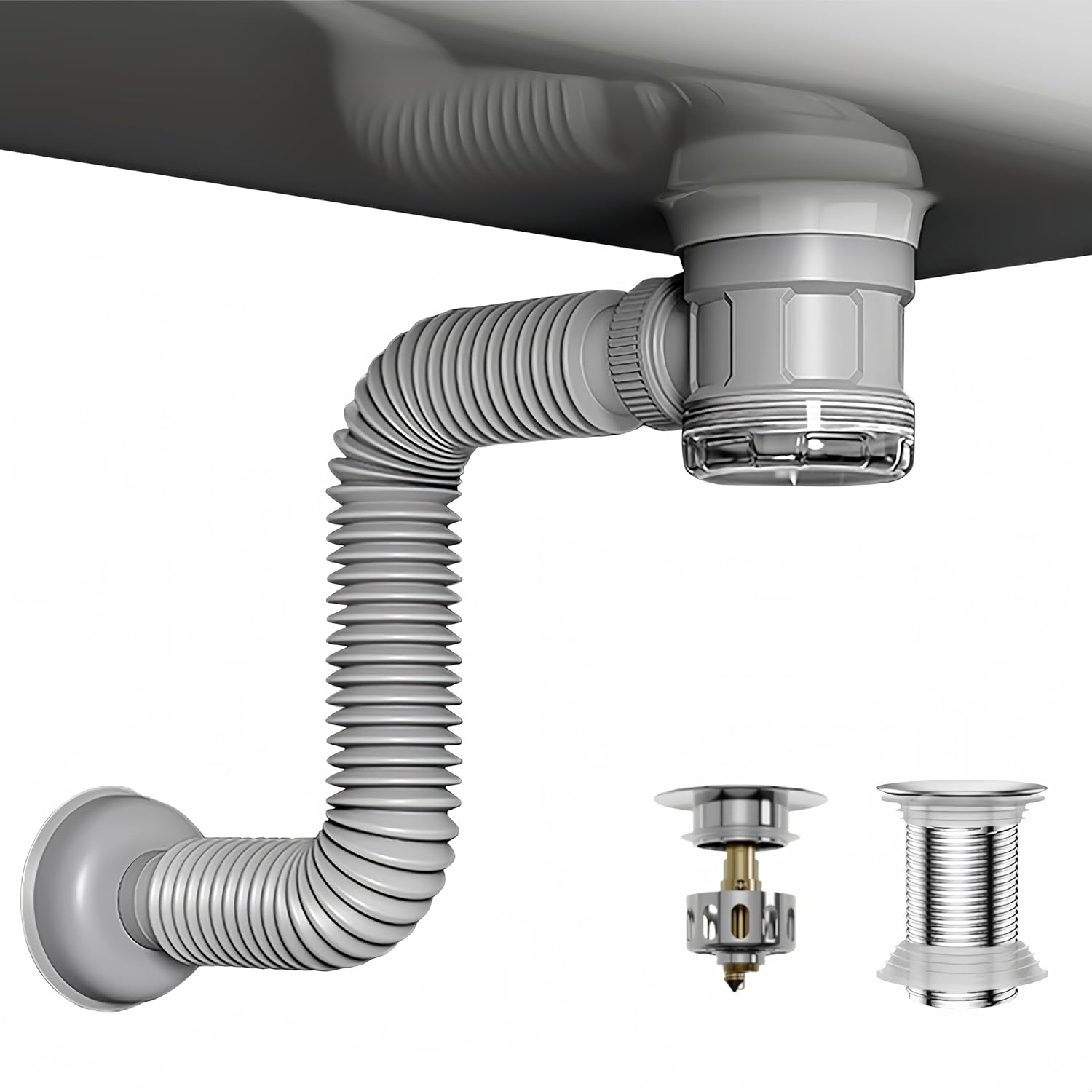 JHBKing Bathroom Sink Drain Kit with Flexible Pipe 1