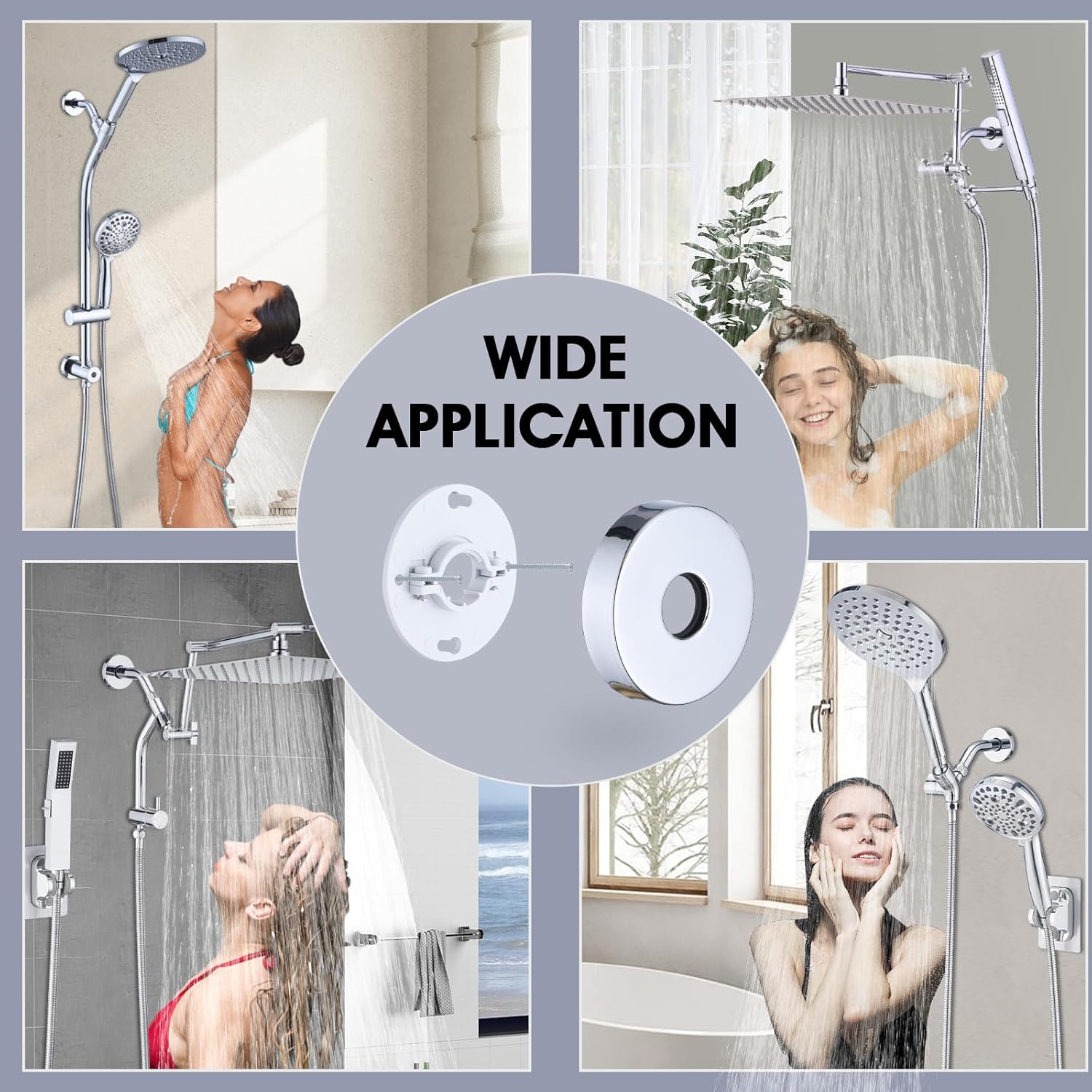 RAINREVIVE 6 Inch Chrome Shower Arm with Flange and Stabilizer Bracket