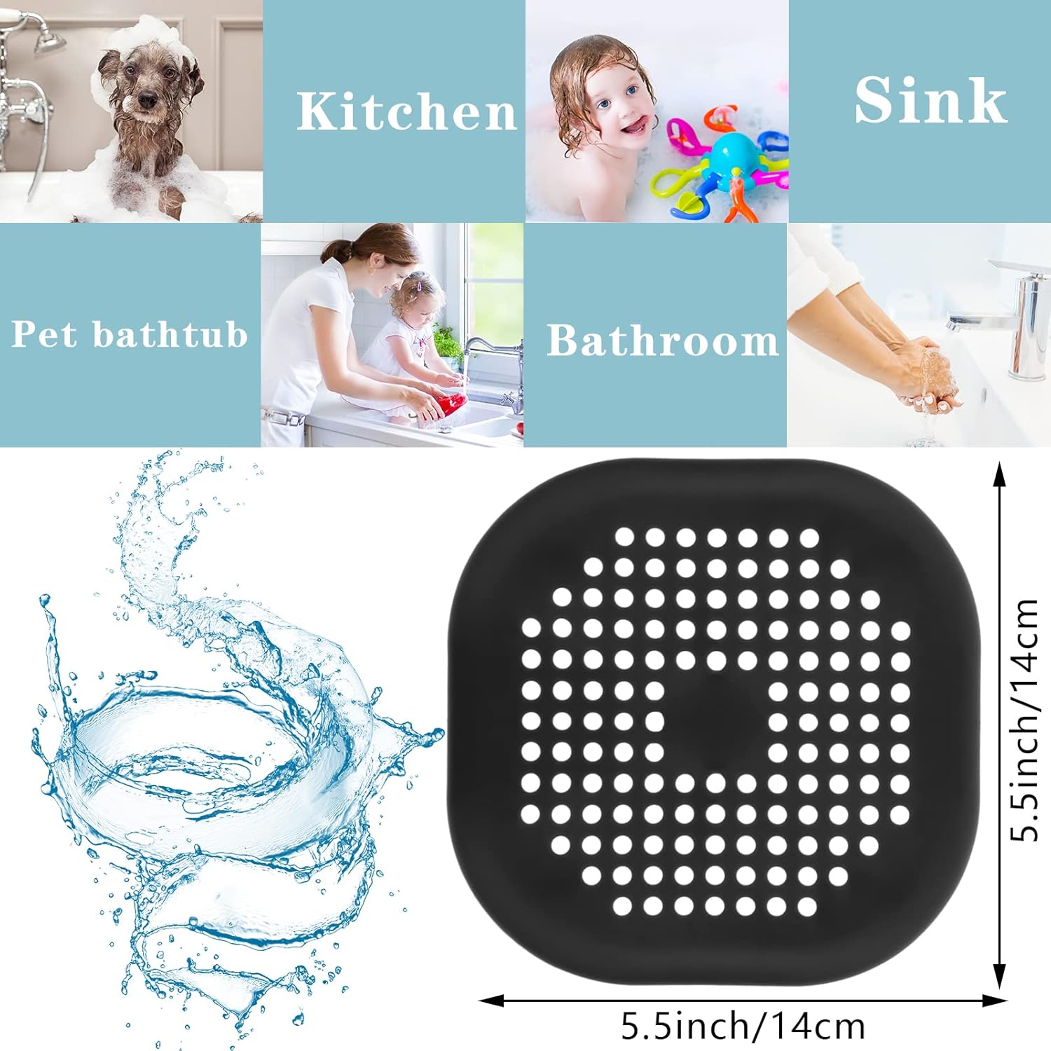 QSCFKL Shower Drain Hair Catcher 3PACK Black