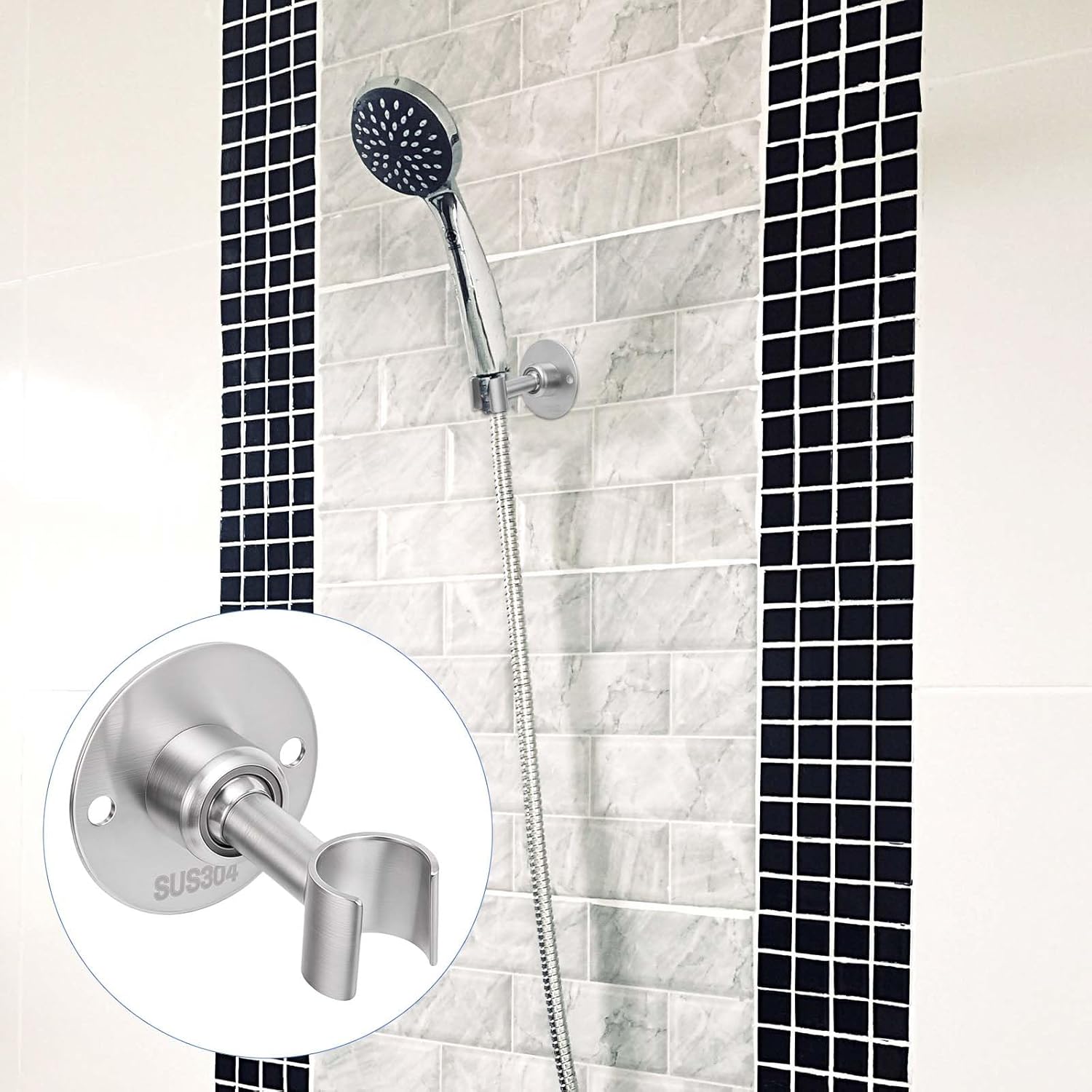 360 Degree Adjustable Stainless Steel Shower Head Holder Wall Mount