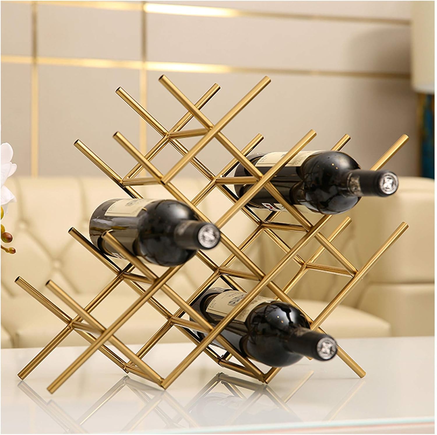 BOCbco Gold Wine Rack Holds 13 Bottles Tabletop