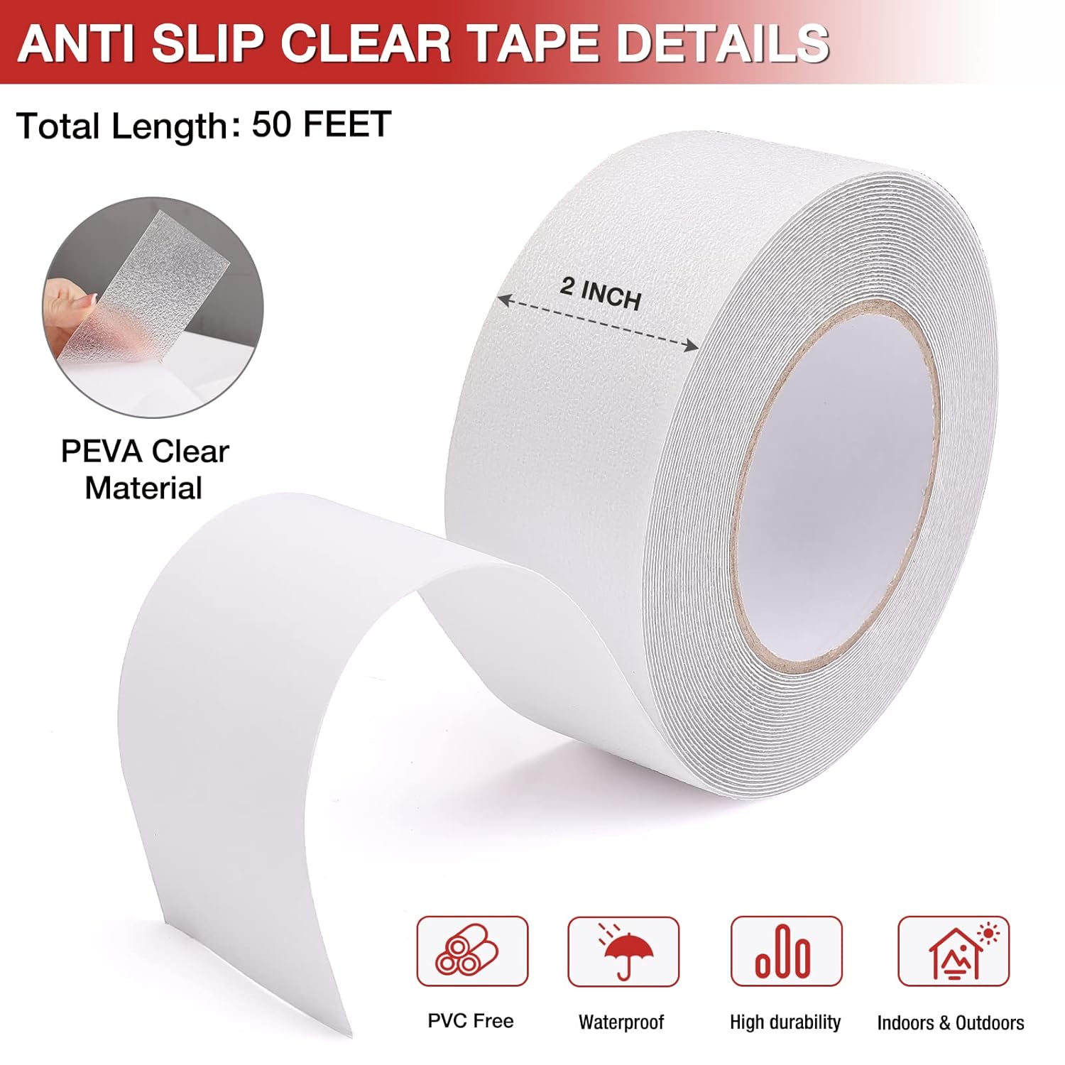 SafetyPro Clear Anti-Slip Tape 2x50 Waterproof Traction