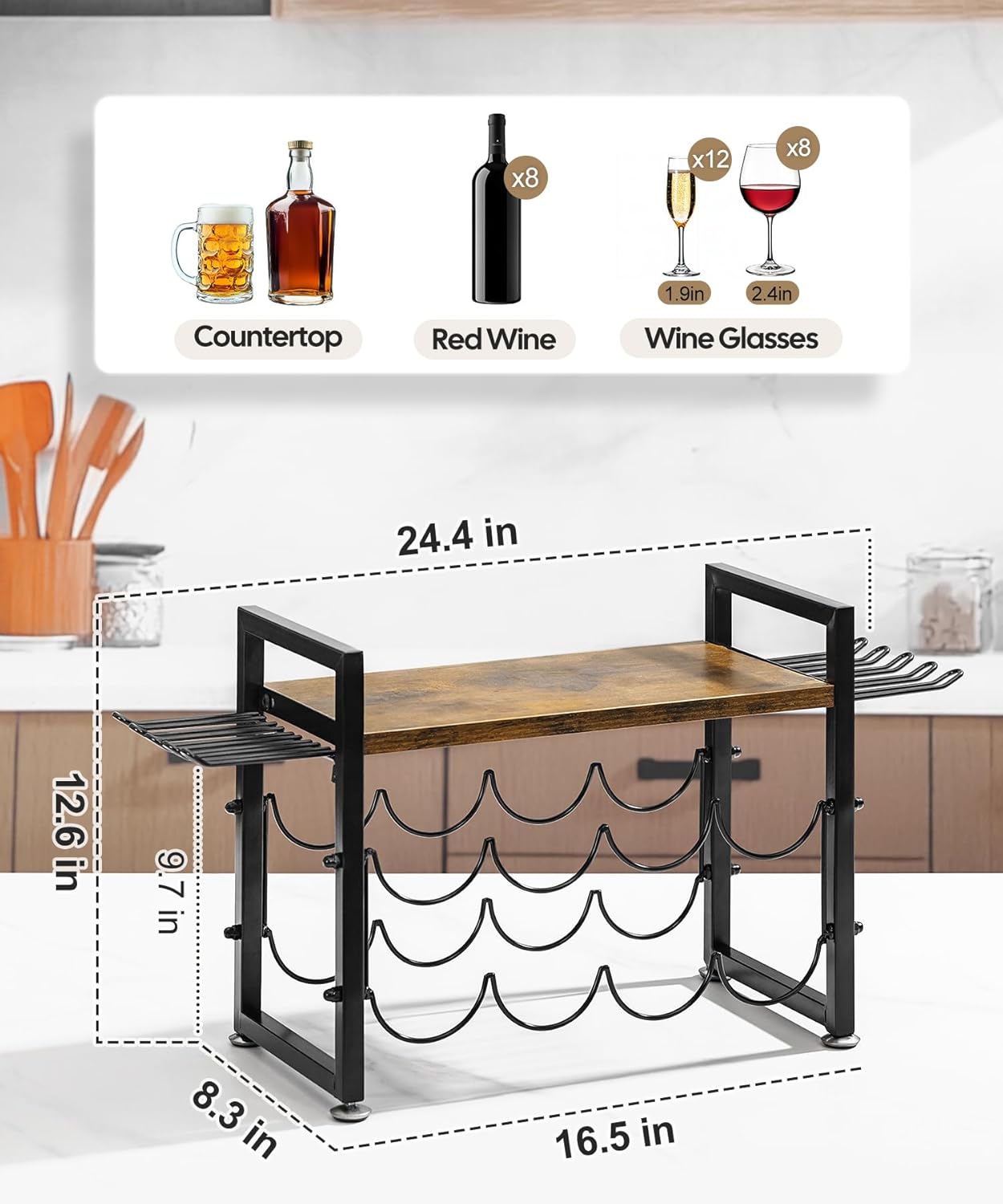 Vilaxing Countertop Wine Rack 8 Bottles 12 Glasses 1