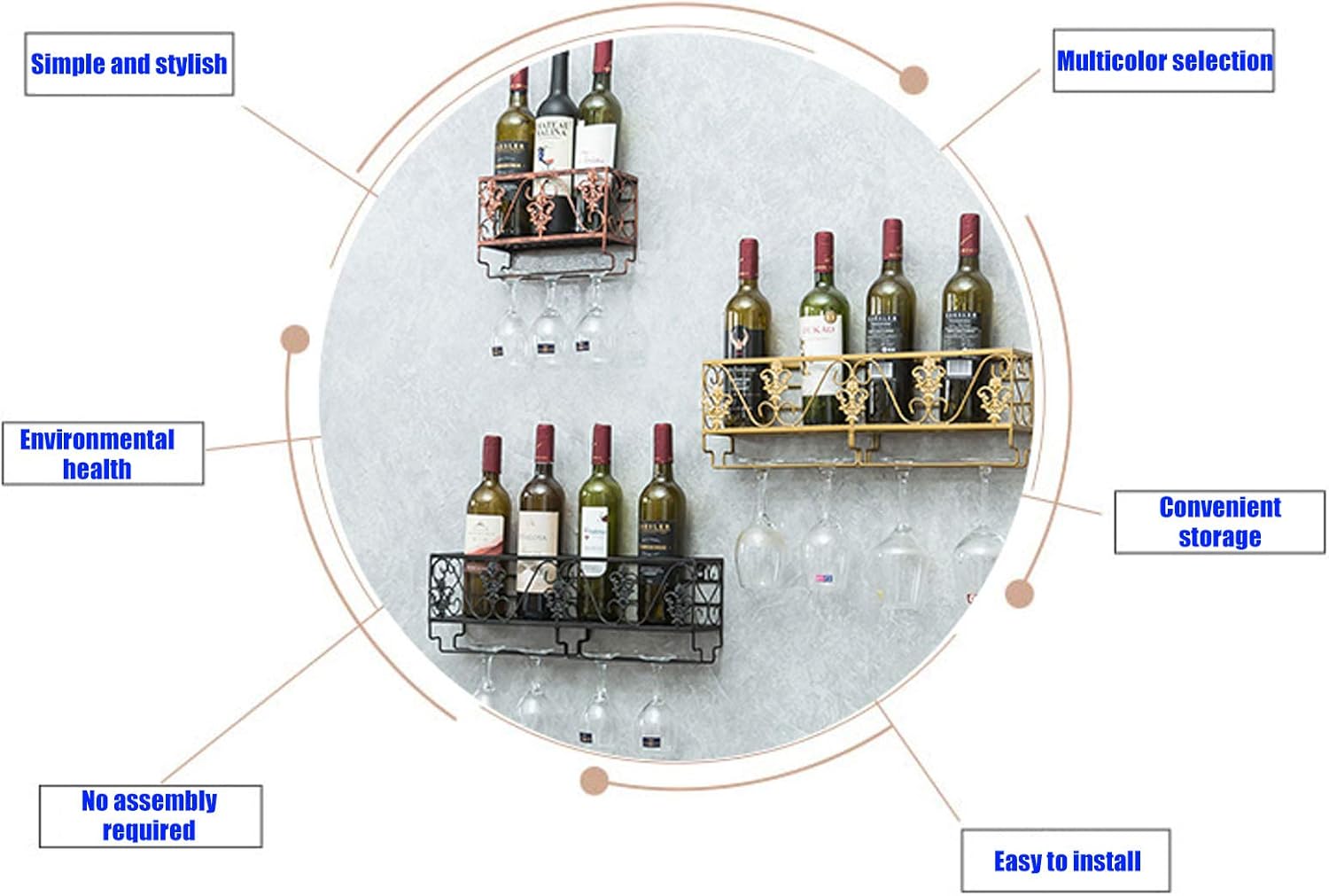 Iron Art Wall-Mounted Wine Racks Glass Holder Durable 50Cm10Cm