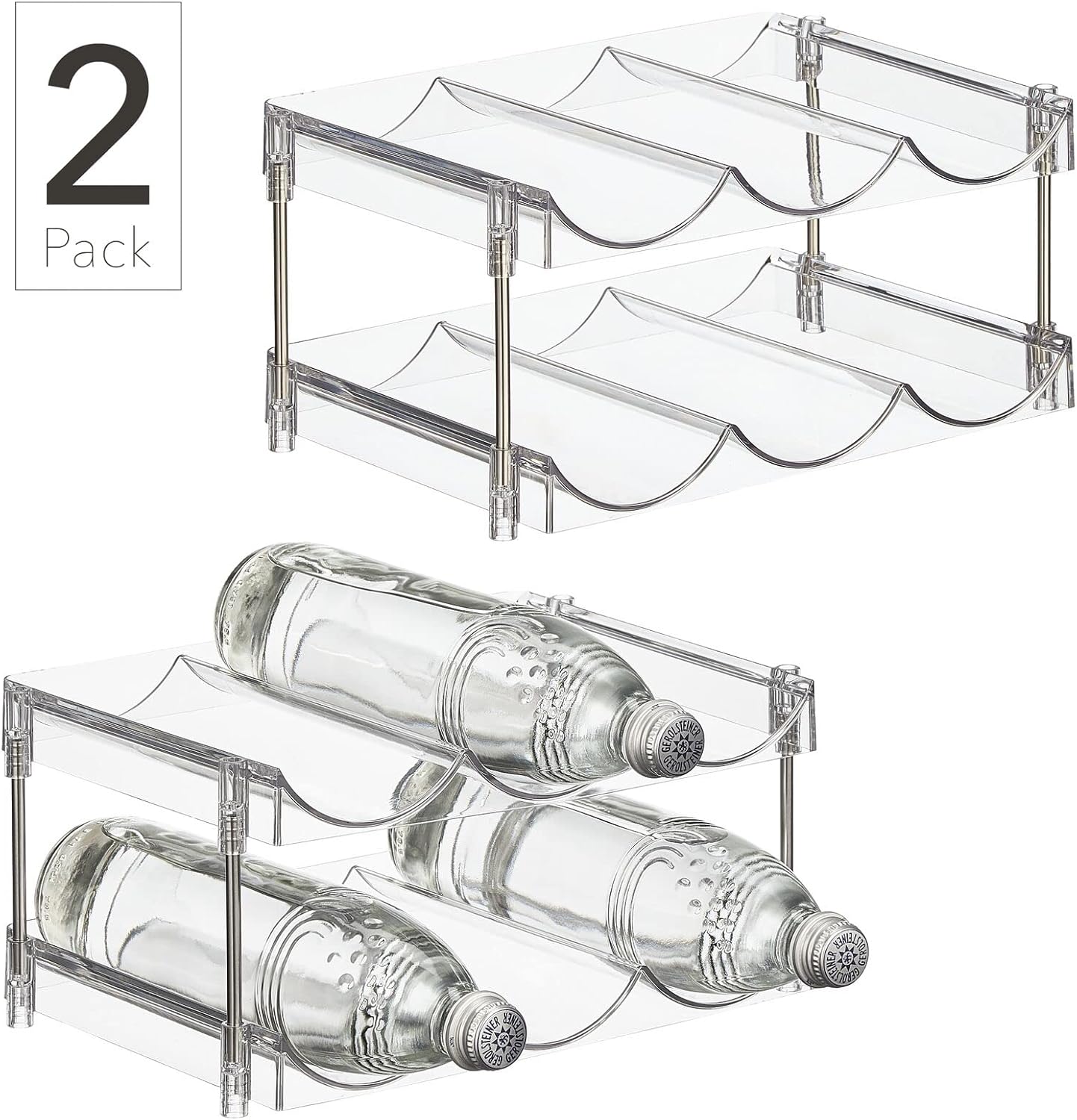 Nate Home 6-Bottle Organizer Set of 2 Clear Stainless Steel