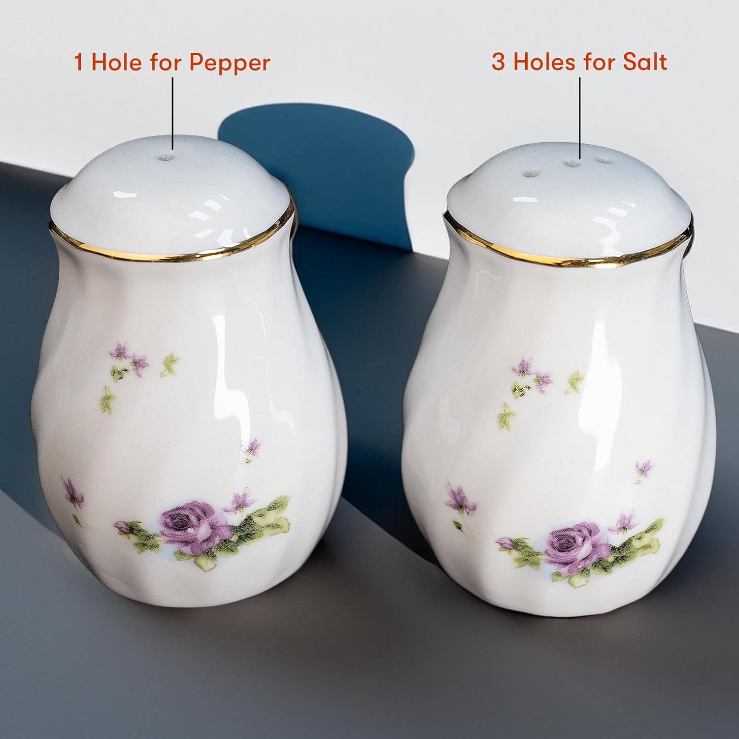 Lynns Paradise Lucinda Purple Gold Salt Pepper Shakers Set of 2