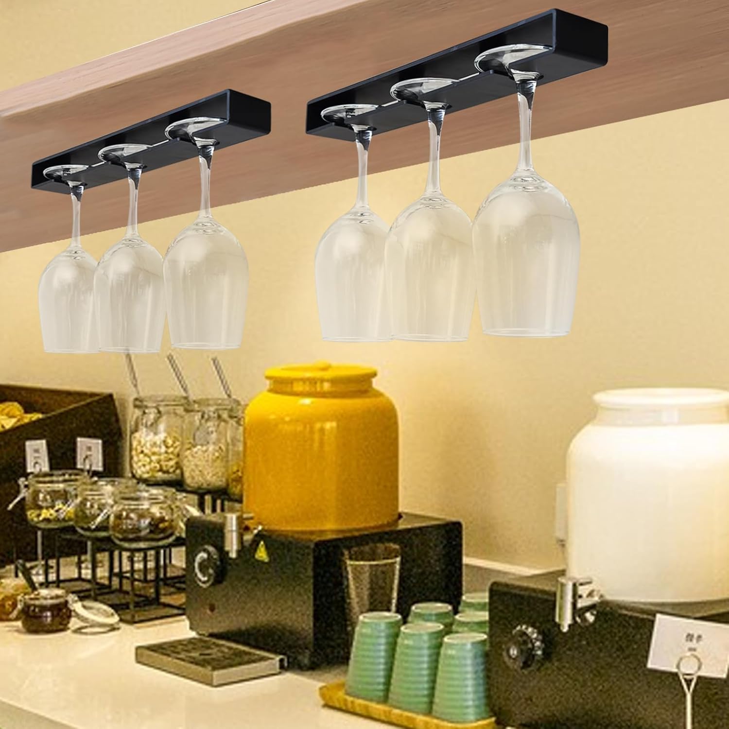 Vaisoeny Wine Glass Holder 2 Pack Black No Drilling