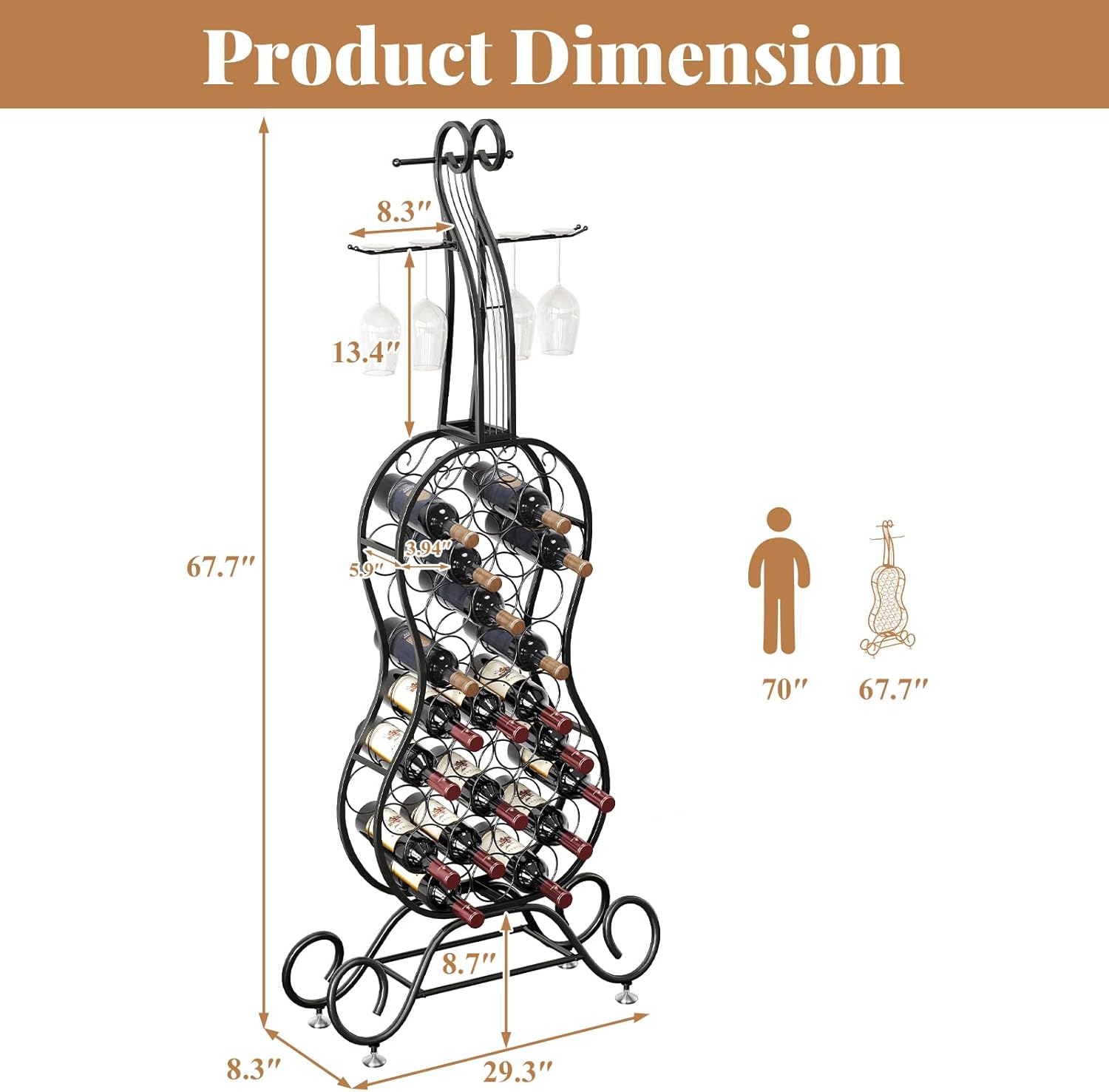 HavenlyYouth 32-Bottle Freestanding Wine Rack - Black Metal Wine Holder