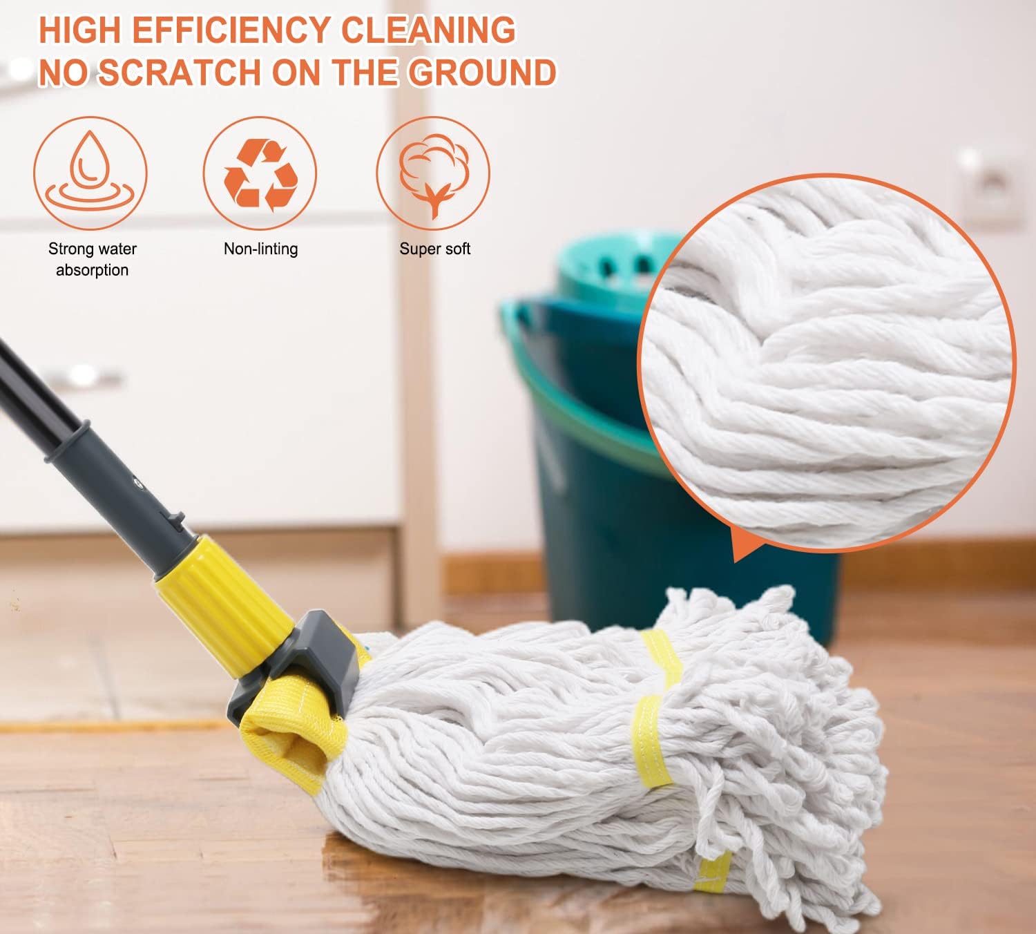 KeFanta Heavy Duty Wet Mop with 60 Long Handle