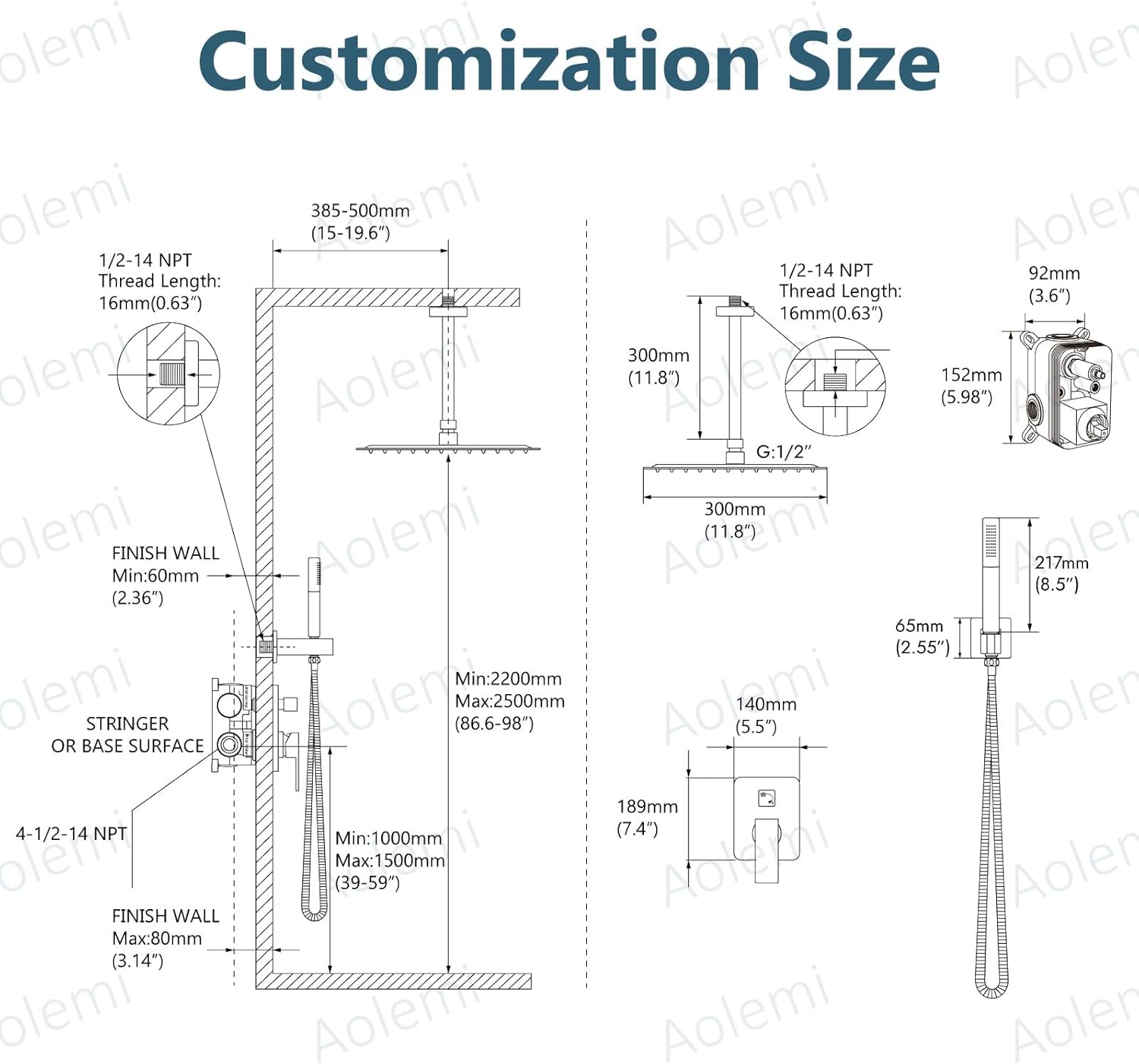 Aolemi Ceiling Mount Shower System with Rainfall and Handheld