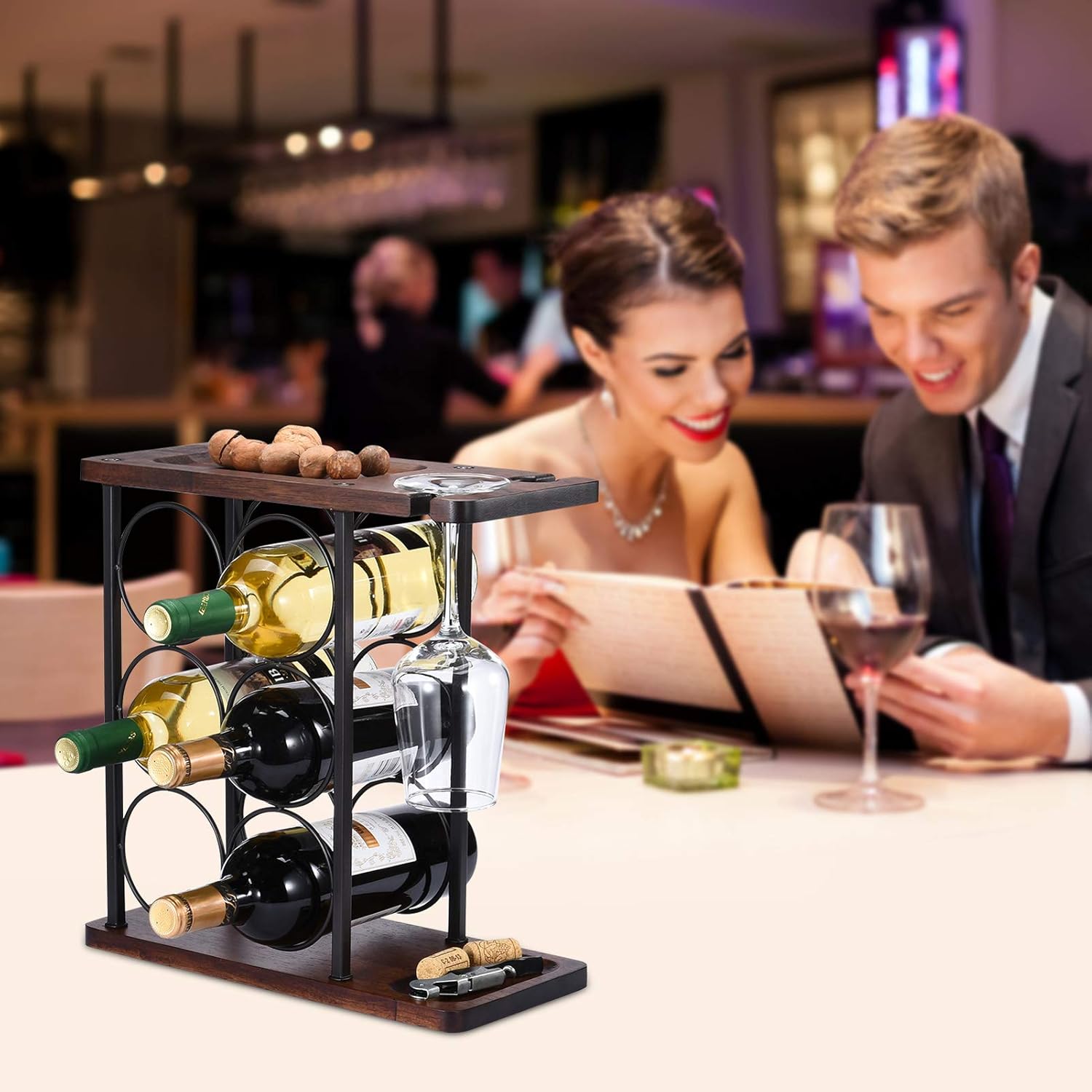 ALLCENER 6-Bottle Wine Rack with Glass Holder