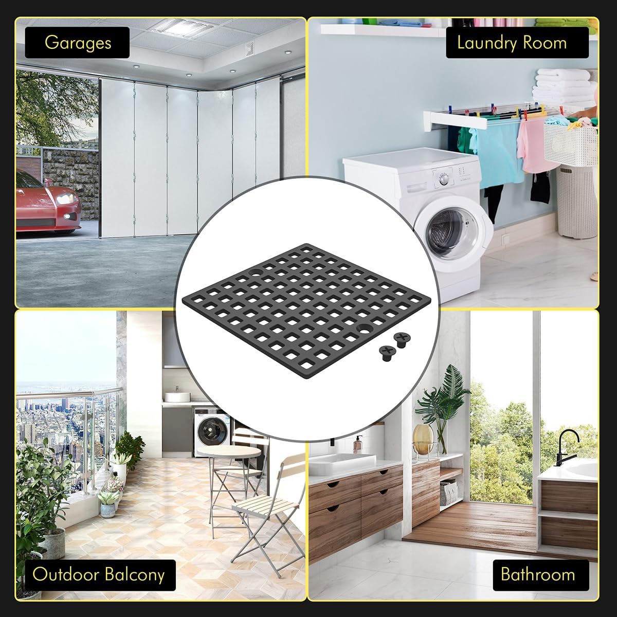 Yaseingoo 2PC 4 Inch Matte Black Shower Drain Cover