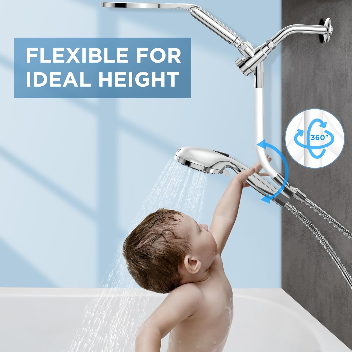 MakeFit Dual Shower Head Combo with 10 Modes and 8 Inch Rainfall