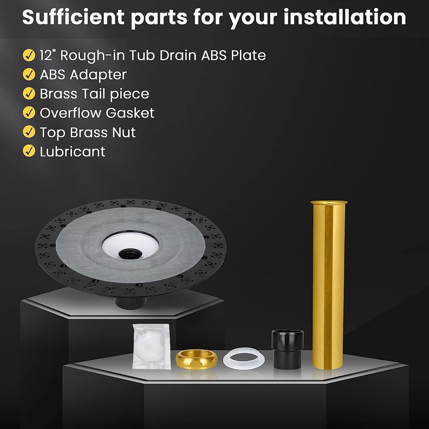 Freestanding Tub Drain Mounting Kit with ABS Adapter and Brass Liner