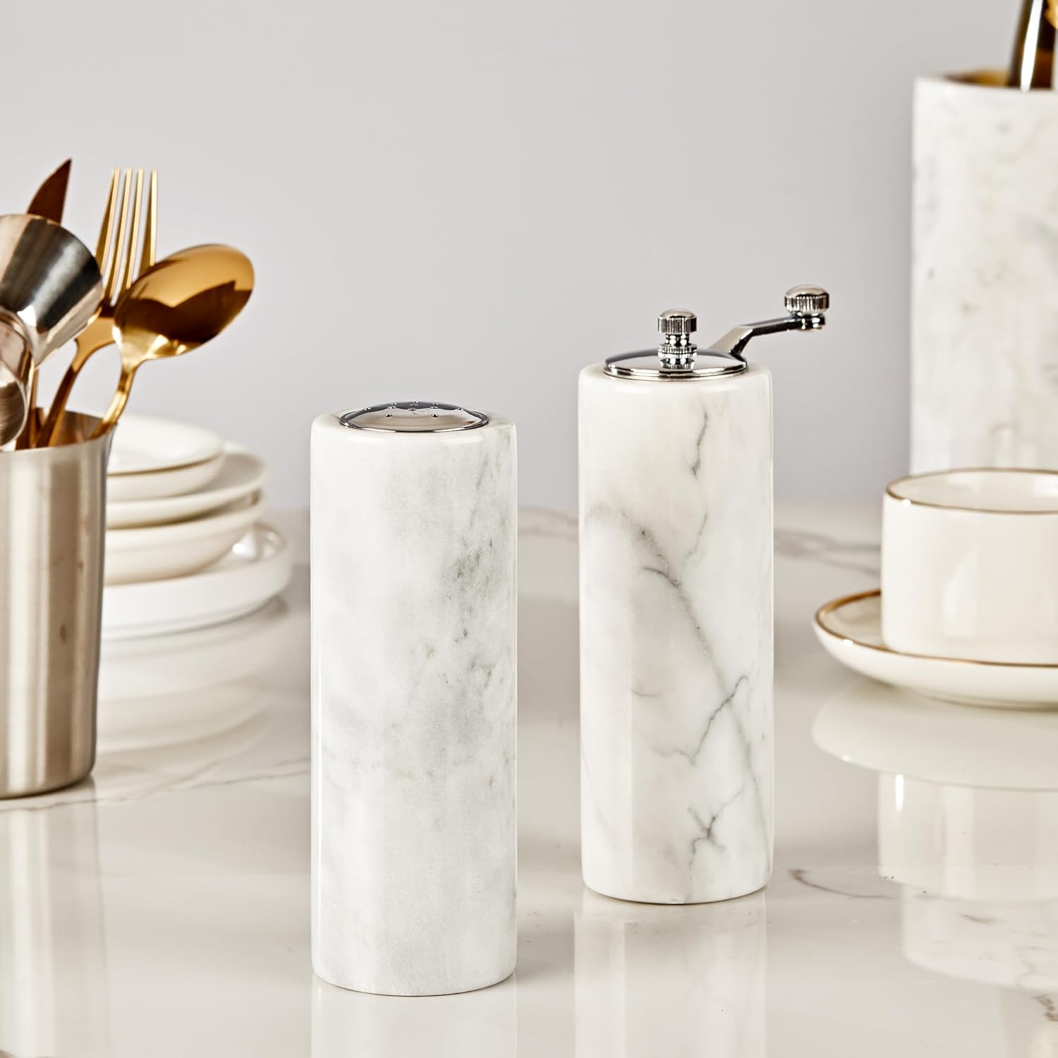 Natural Marble Salt Pepper Shaker Set