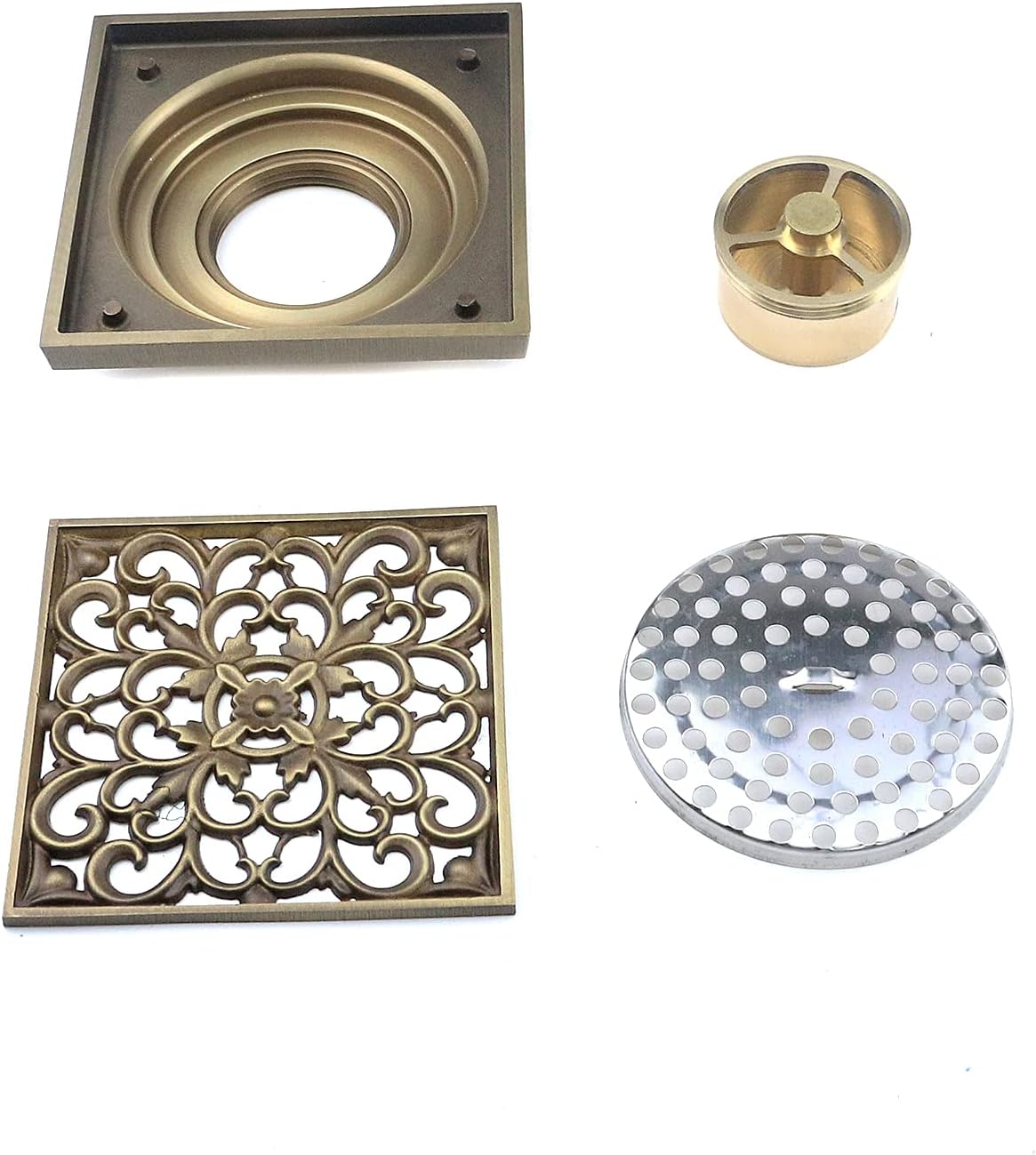 MY MIRONEY 4 Inch Brass Drain Strainer with Rattan Carving