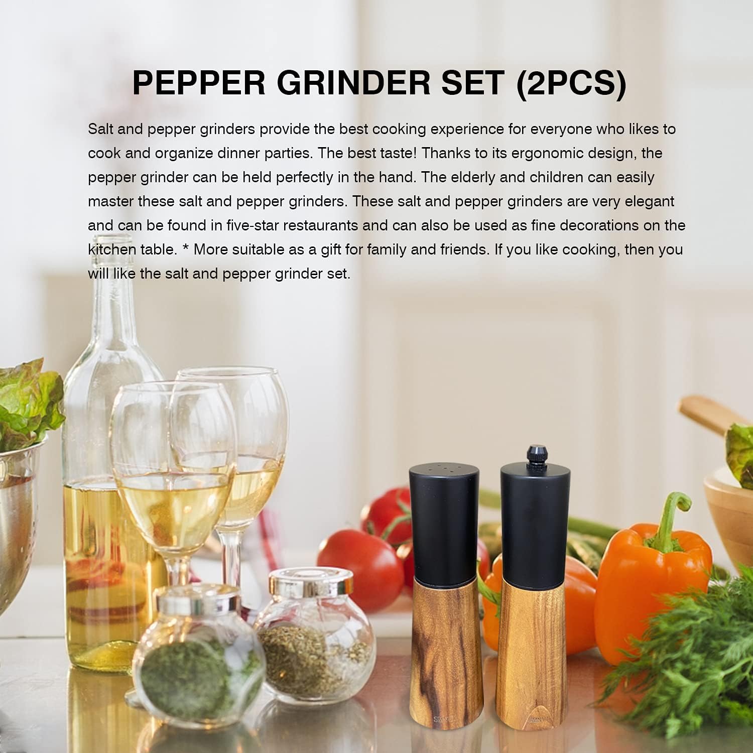 SMNVL Wood Salt and Pepper Grinder Set 2 Pack