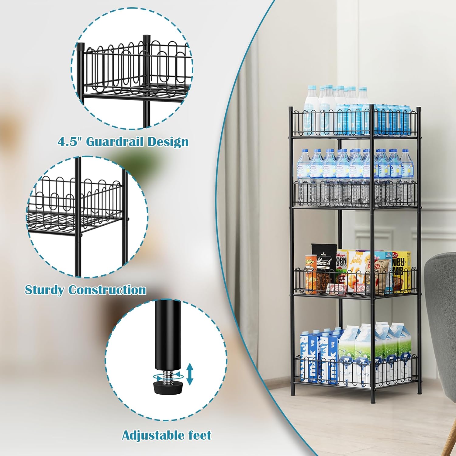 OYEAL 4 Tier Water Bottle Can Organizer for Kitchen Pantry
