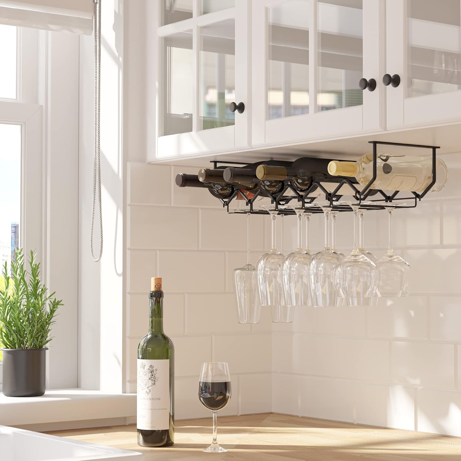Wallniture Piccola Metal Wine Glass Holder for Kitchen