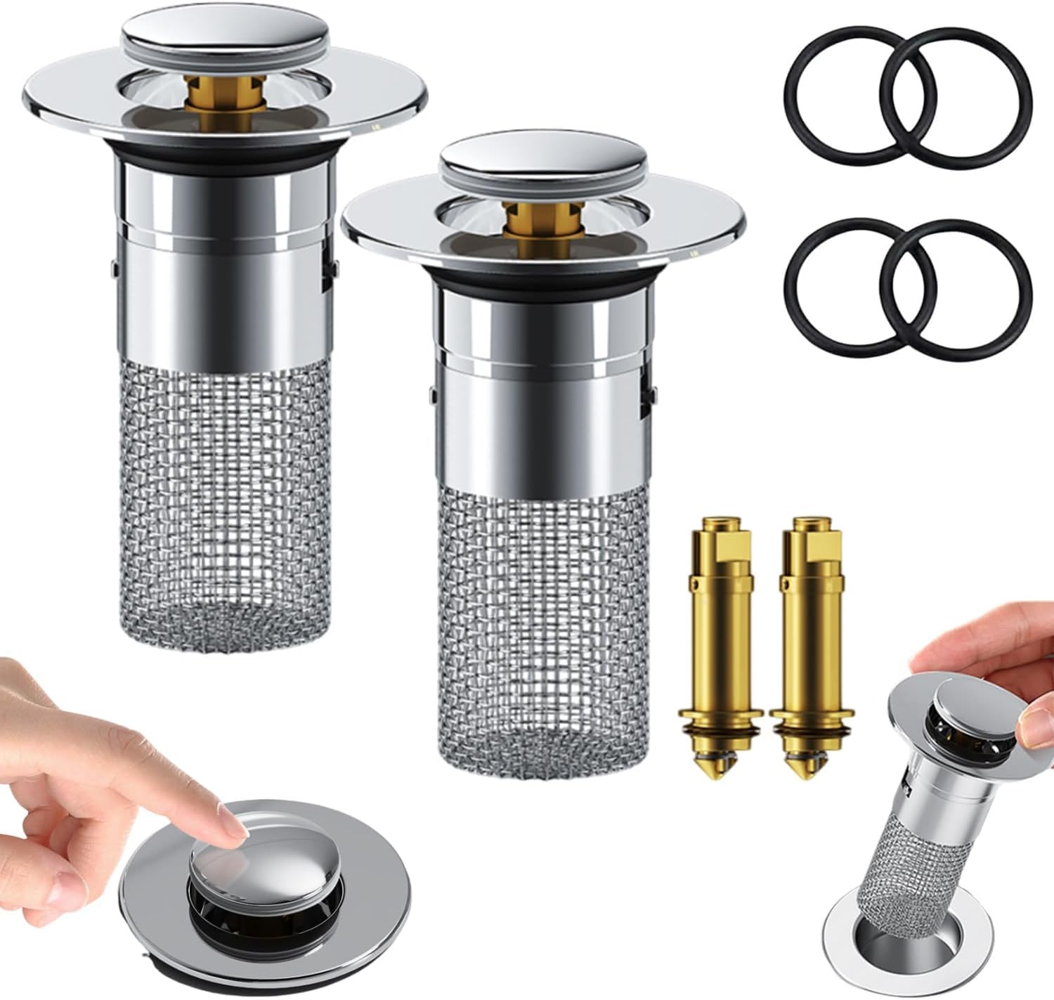 Adealed 2PCS Stainless Steel Sink Stopper with Hair Catcher