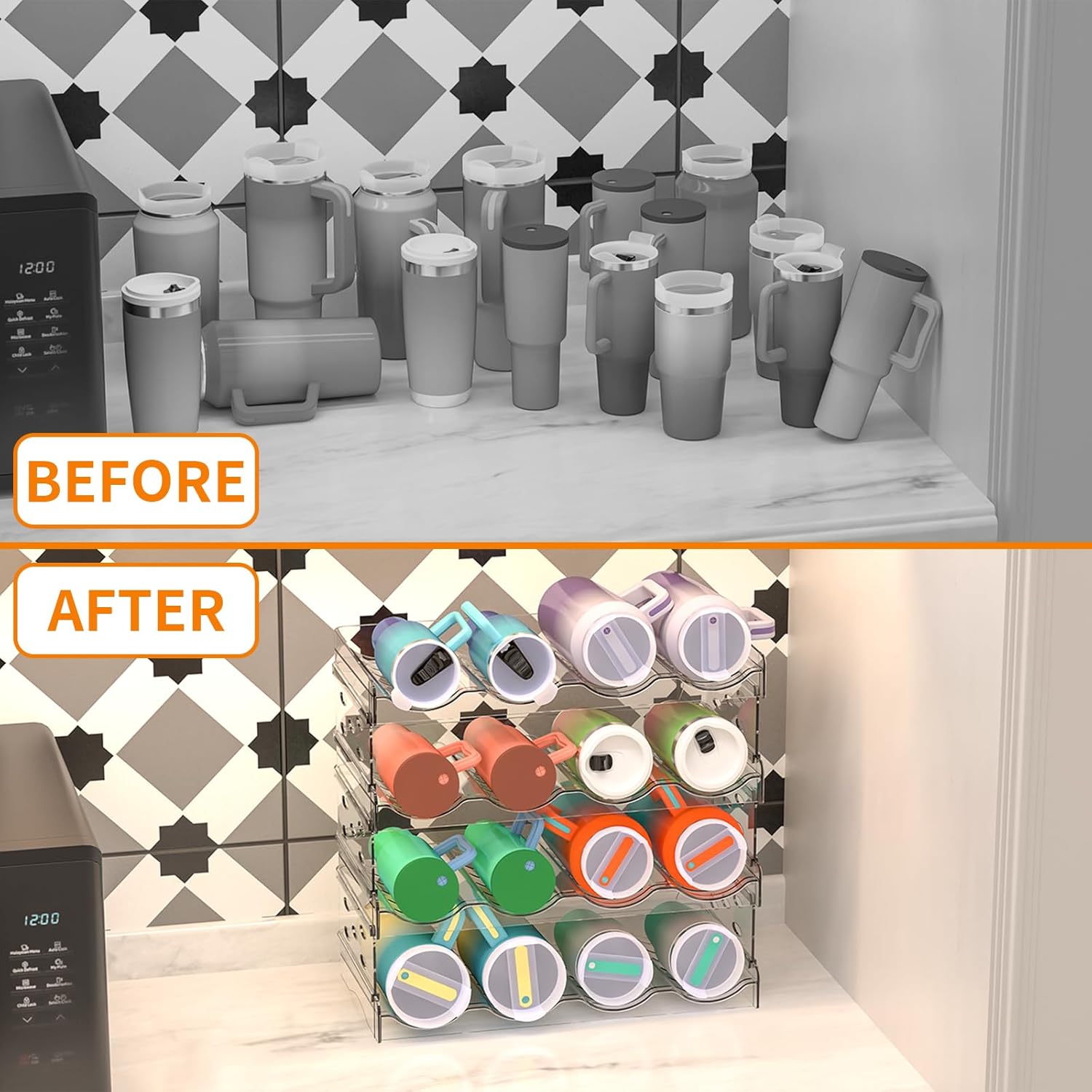 Yieach Clear Stackable Water Bottle Organizer 4 Pack